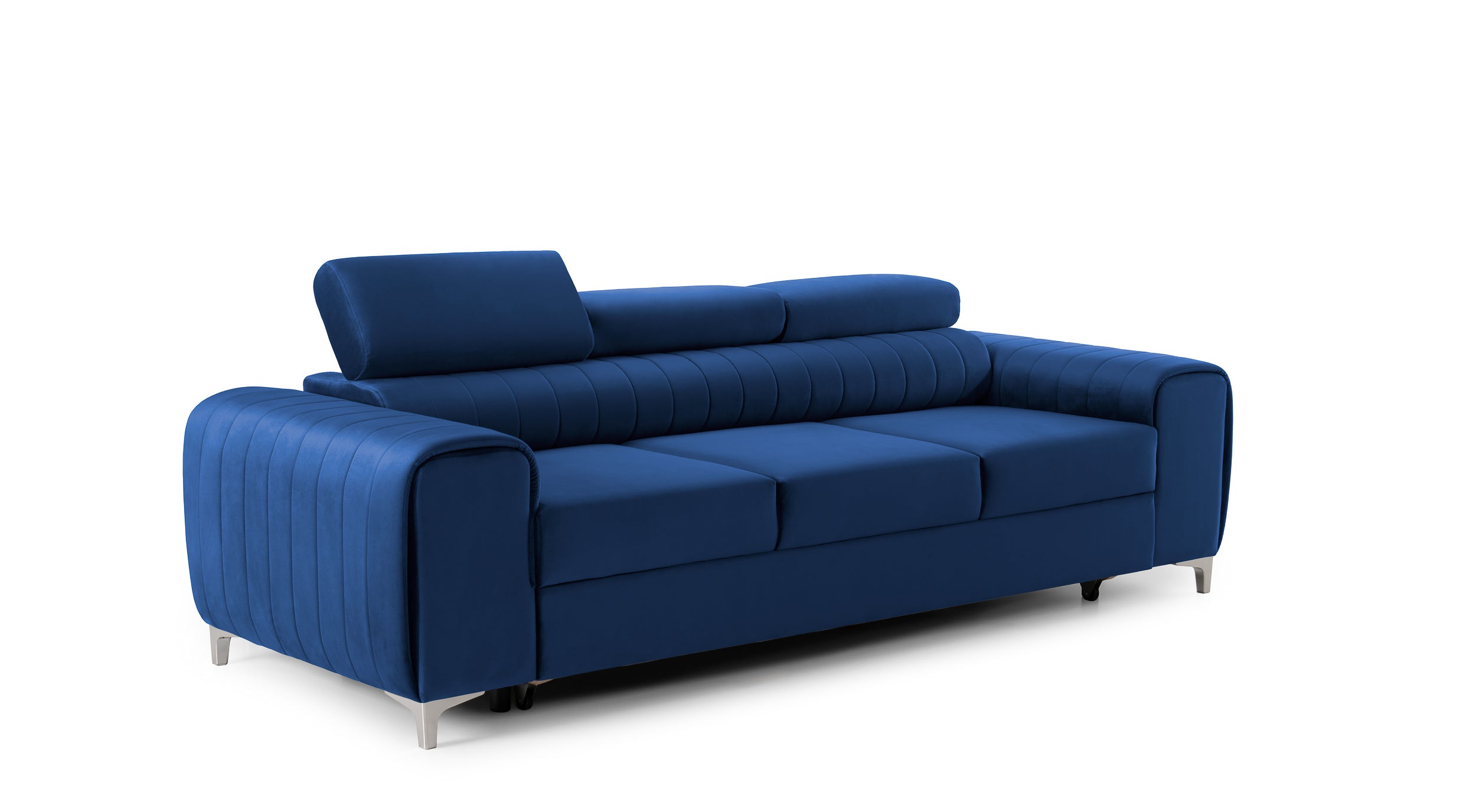 Canapea Extensibilă 3 locuri TIME, cu tetiere reglabile, cu suport lombar, 255x97x94 cm #color_Albastru-Velluto