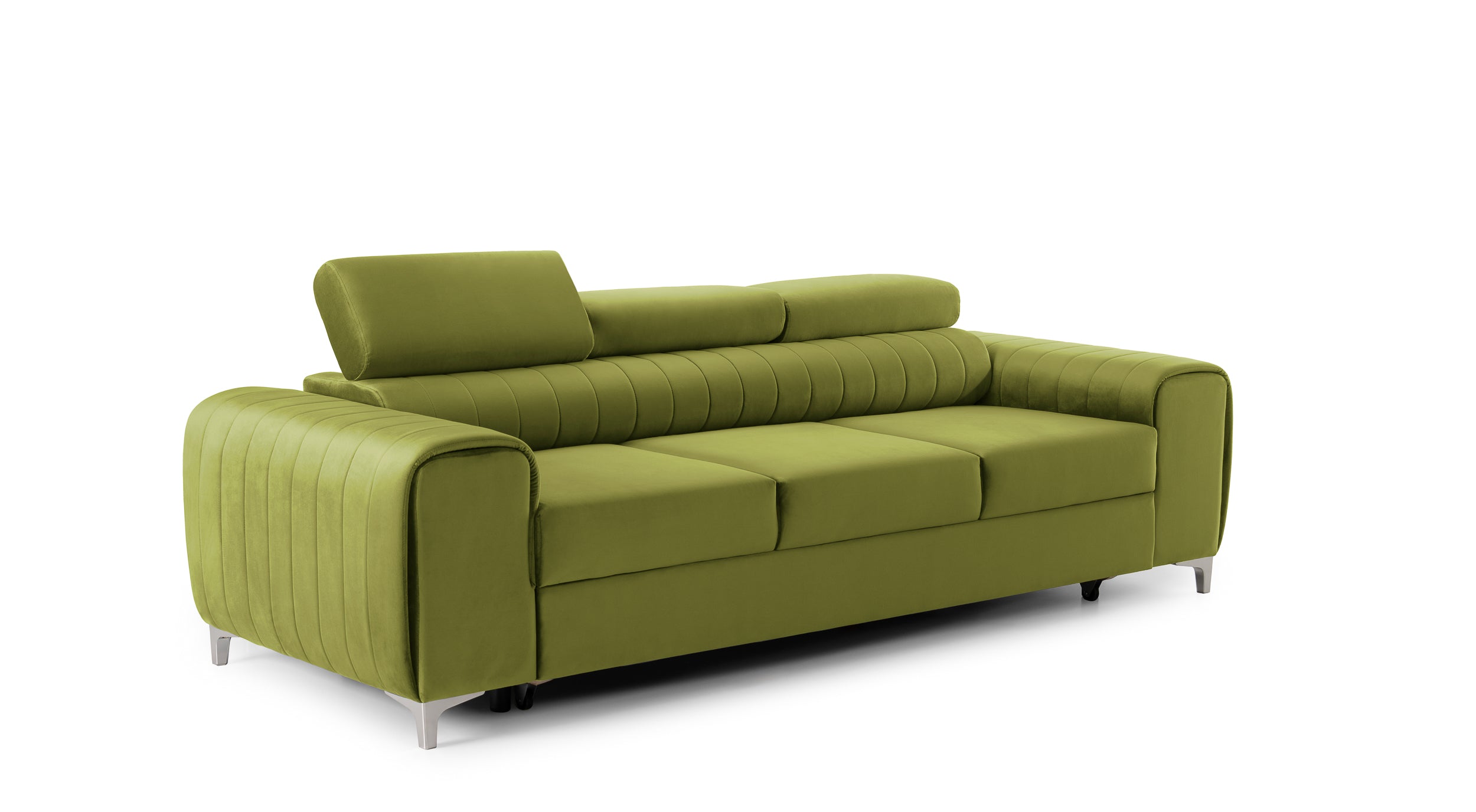 Canapea Extensibilă 3 locuri TIME, cu tetiere reglabile, cu suport lombar, 255x97x94 cm #color_Verde-Olive-Velluto