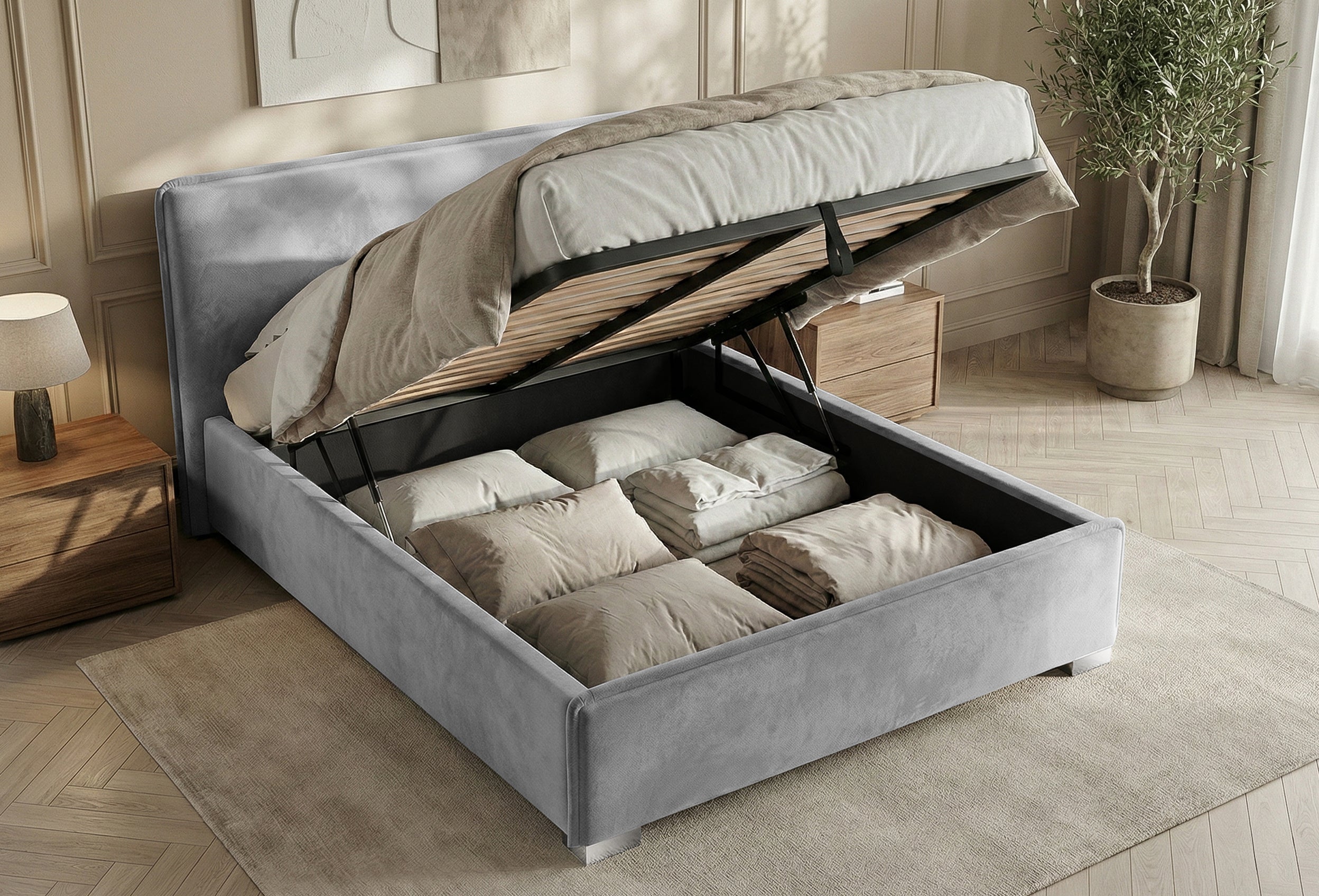 Pat Tapitat Nice, cu Lada Rabatabil, Prestigehome.ro, Prestige, #Color_swing-gri