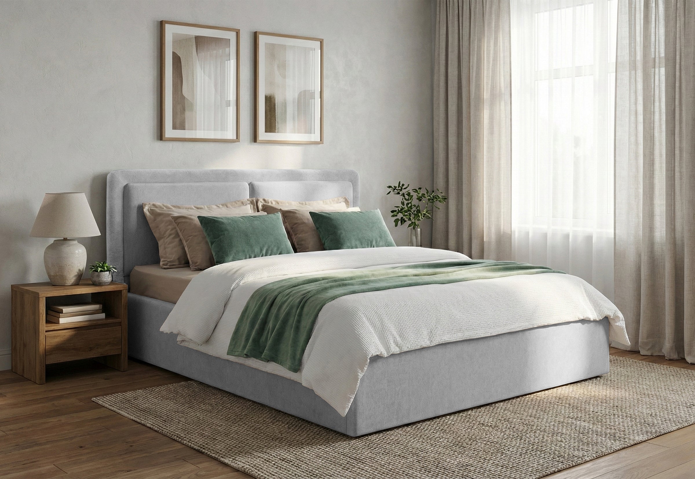 Pat Tapițat PIEMONTE, cu somieră rabatabilă și ladă de depozitare, #color_loft-gri-argintiu