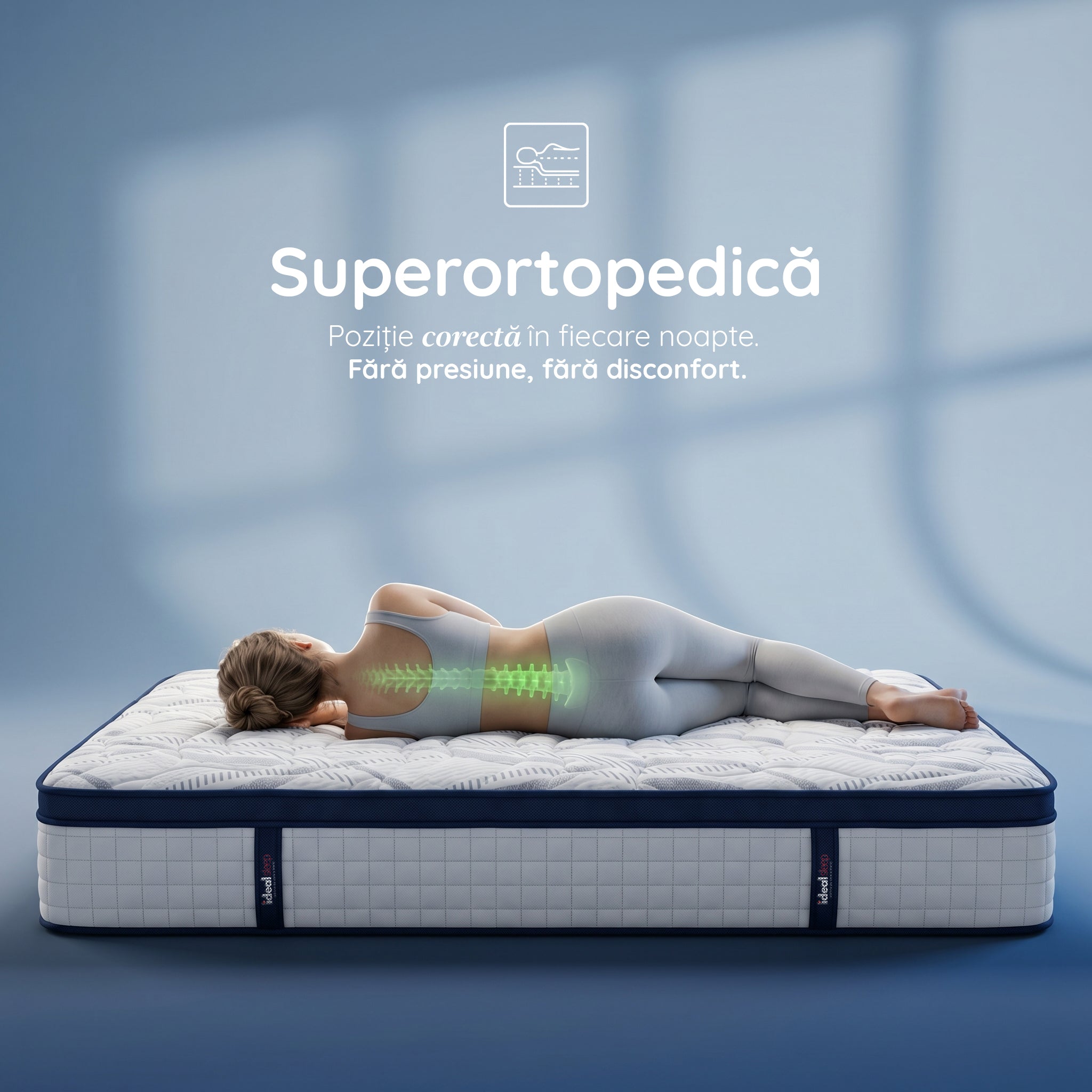 Saltea Ideal Sleep HOTEL SERIES CALIFORNIA LUX MEMORY, Arcuri Bonell, spumă poliuretanică elastică, spumă cu memorie, husă cu aerisire optimă, superortopedică, Grosime 28 cm