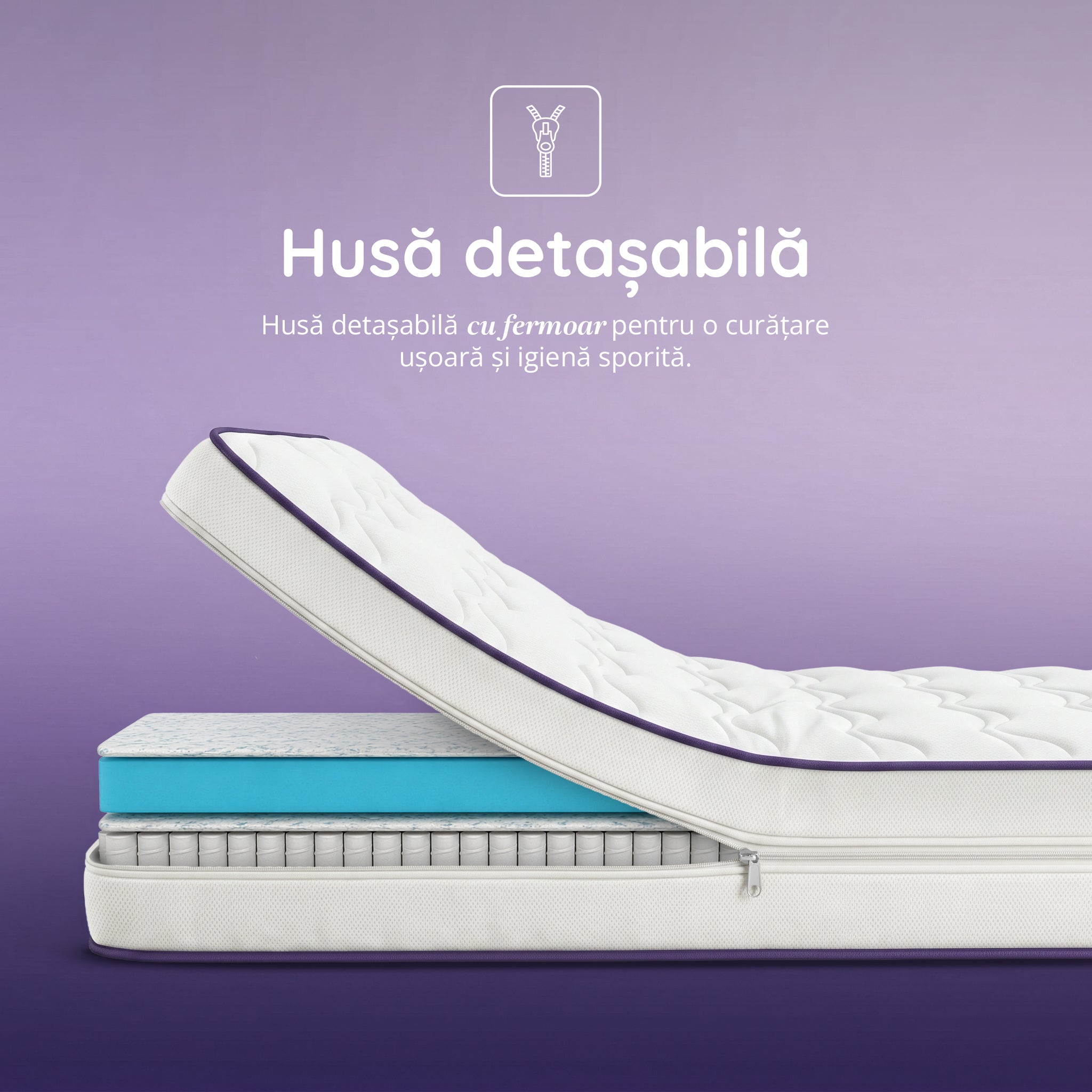 Saltea HYGENE THERAPY HYBRID, 7 zone de confort, Arcuri Individuale, husă detașabilă cu fermoar, lavabilă, superortopedică, Grosime 24 cm - Prestige Home