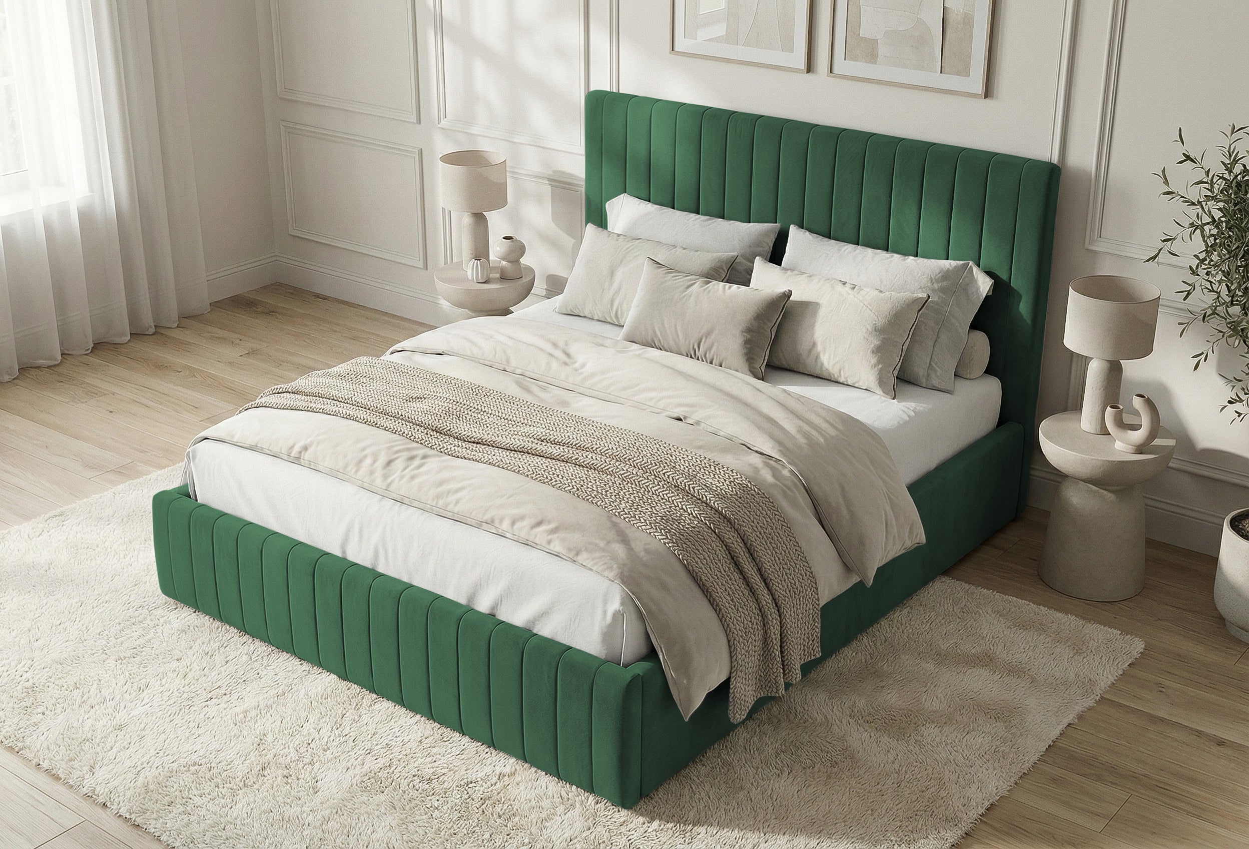 Pat Tapițat Sara, cu somieră rabatabilă și ladă depozitare #color_Verde-Inchis-Velluto