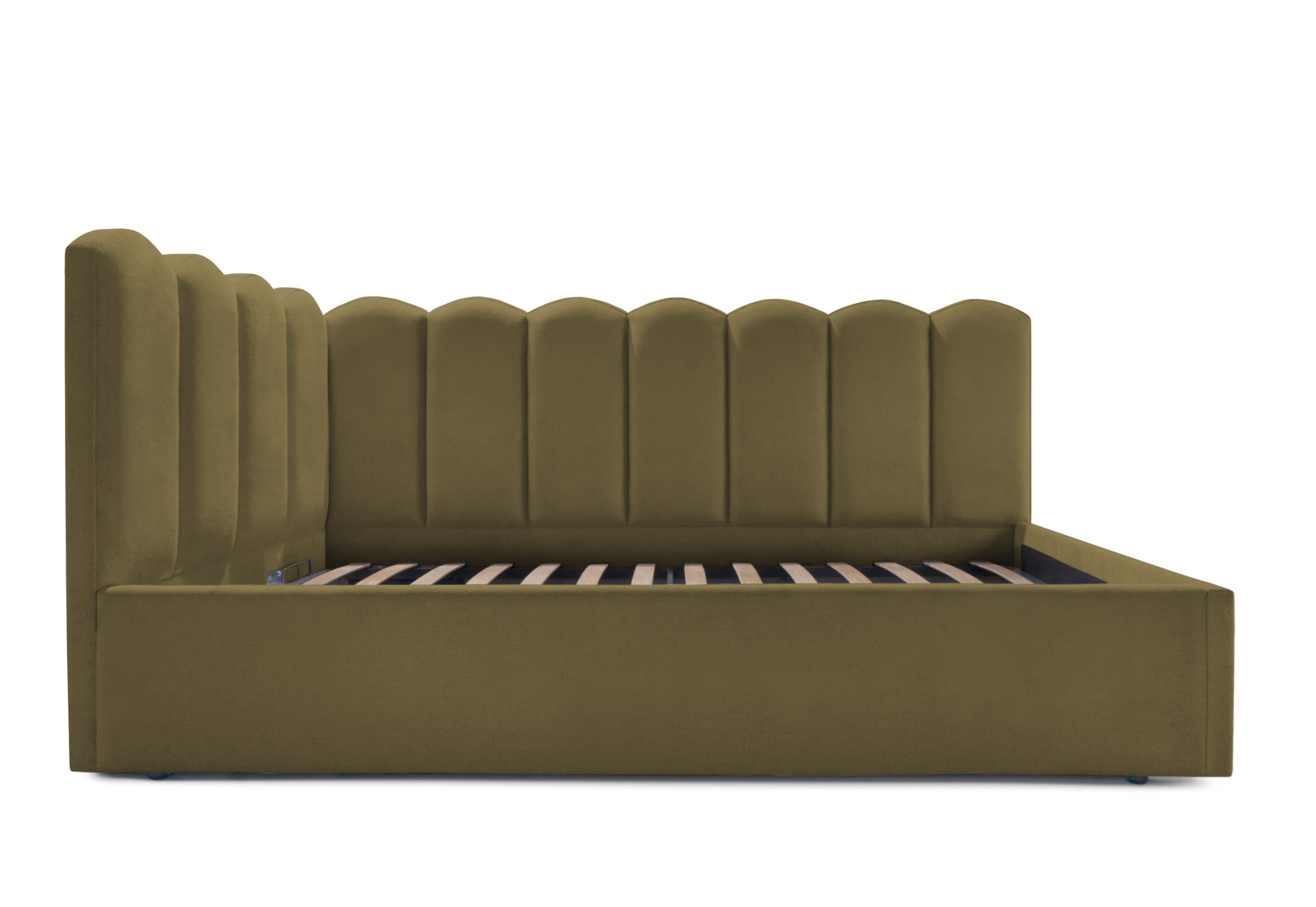 Pat Tapițat Princess de colț, cu somieră rabatabilă și ladă depozitare, #color_Verde-Olive-Mystery