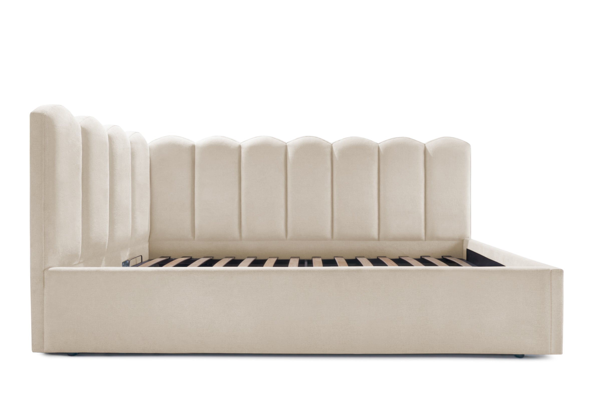 Pat Tapițat Princess de colț, cu somieră rabatabilă și ladă depozitare, #color_Crem-Mystery