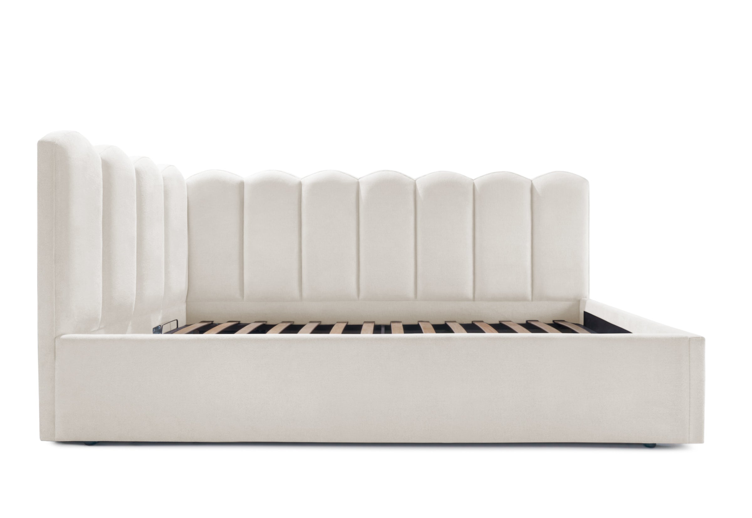 Pat Tapițat Princess de colț, cu somieră rabatabilă și ladă depozitare, #color_Ivoar-Mystery