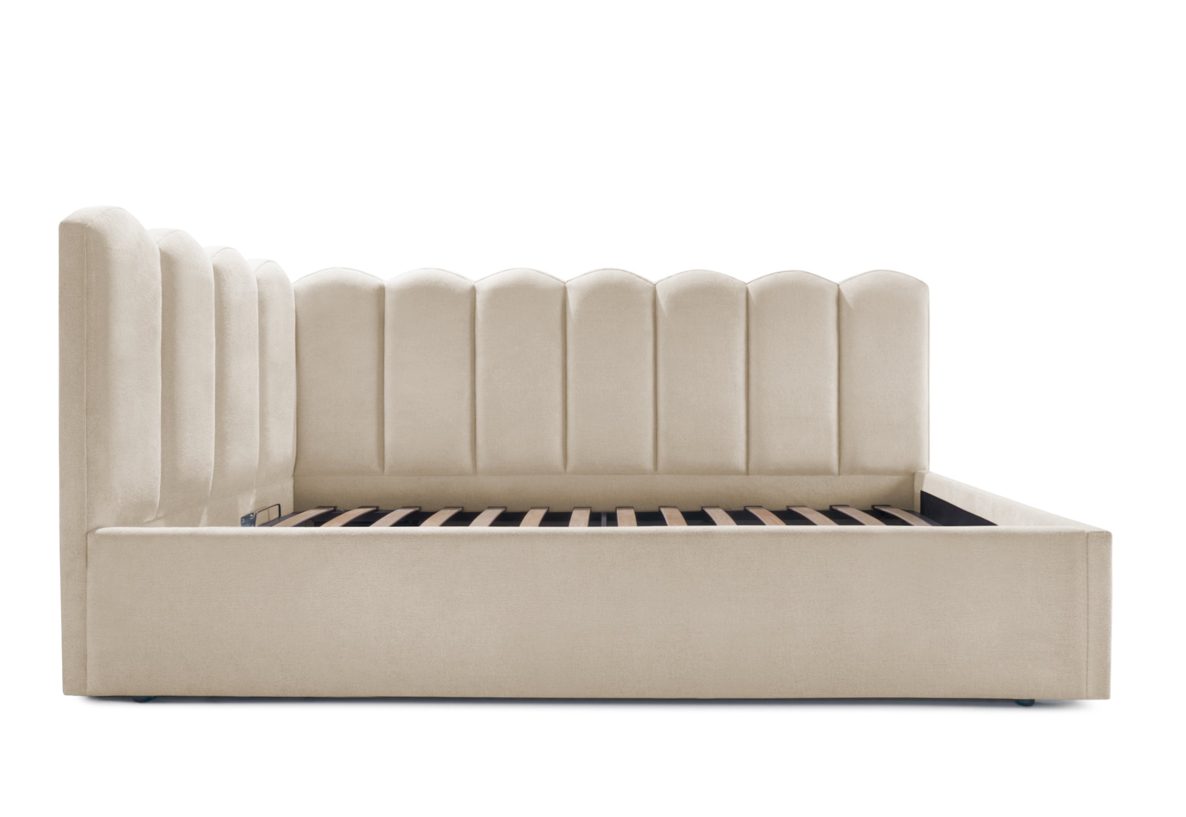 Pat Tapițat Princess de colț, cu somieră rabatabilă și ladă depozitare, #color_Bej-Mystery