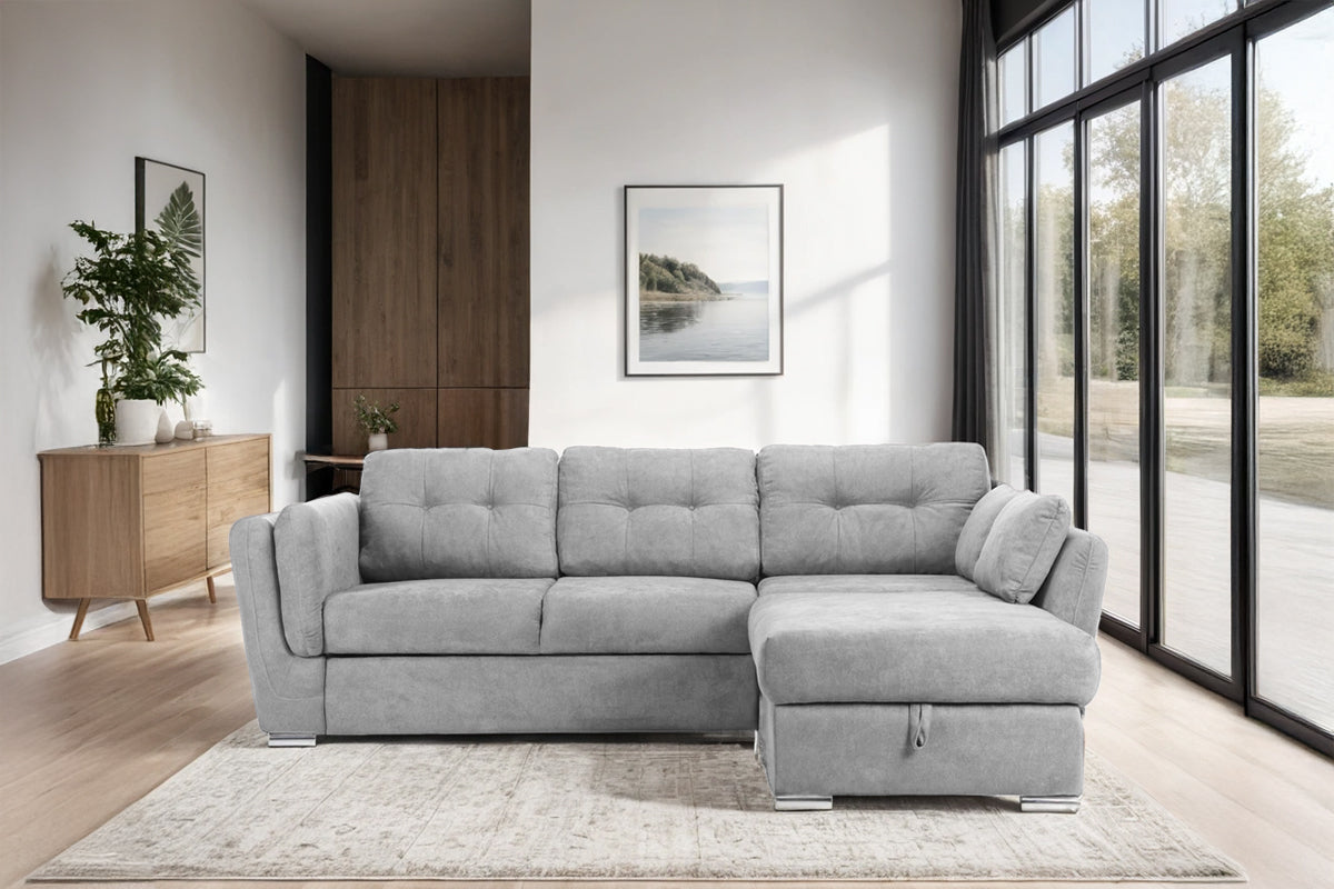 Colțar Extensibil JAZZ, cu ladă depozitare,  245 x 205 x 90 cm, #color_Gri-deschis-enjoy