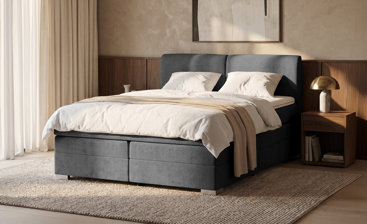 Pat Tapitat Charlotte, cu lada de depozitare, Gri, Prestigehome.ro, Prestige, #Color_gri-inchis-enjoy
