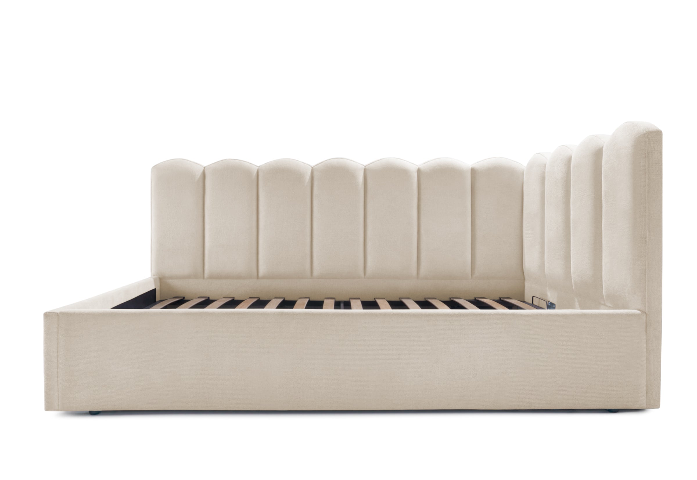 Pat Tapițat Princess de colț, cu somieră rabatabilă și ladă depozitare, #color_Crem-Mystery