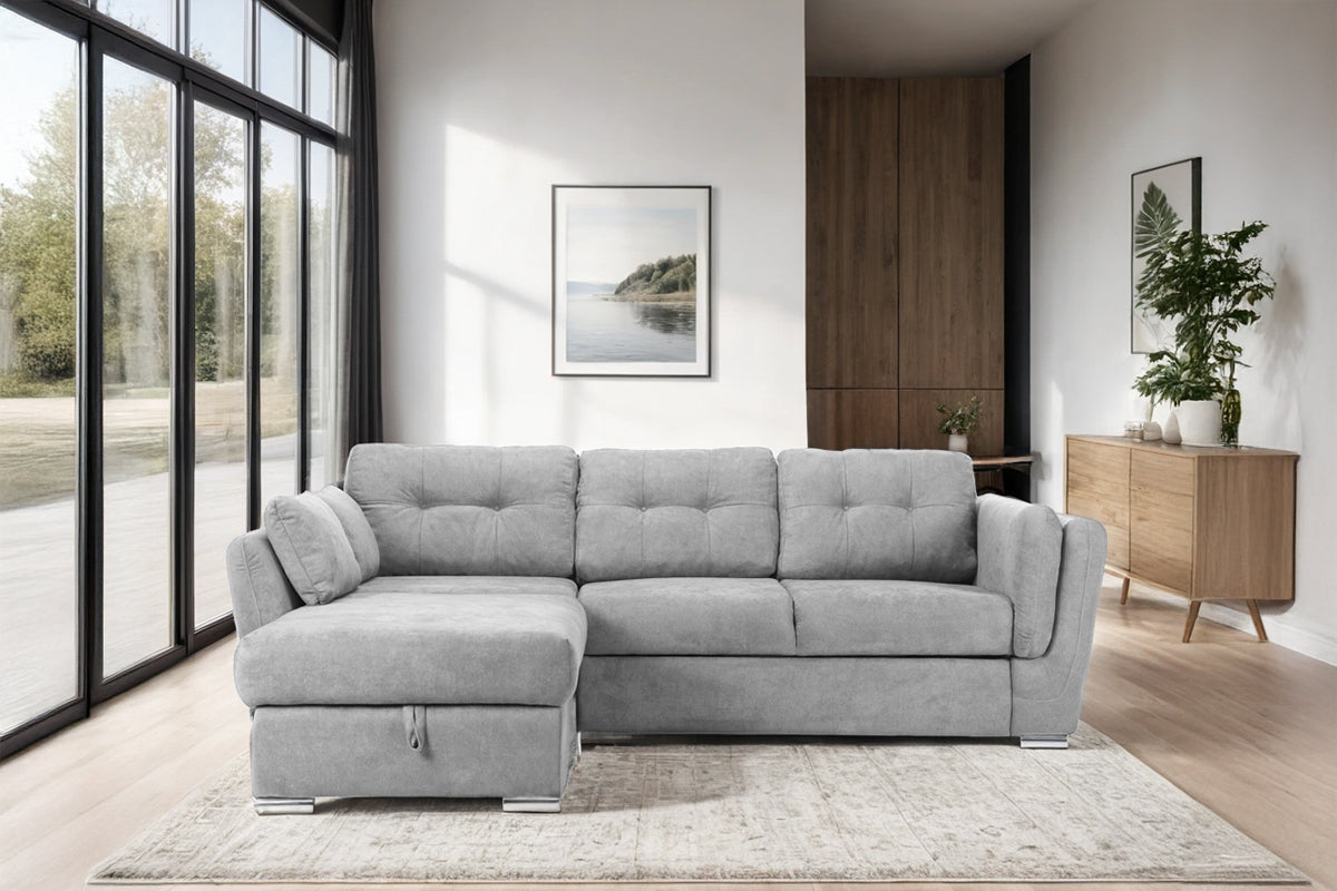 Colțar Extensibil JAZZ, cu ladă depozitare,  245 x 205 x 90 cm, #color_Gri-deschis-enjoy