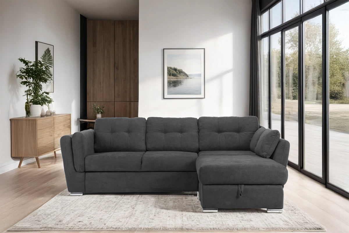 Colțar Extensibil JAZZ, cu ladă depozitare,  245 x 205 x 90 cm, #color_Gri-Inchis-enjoy