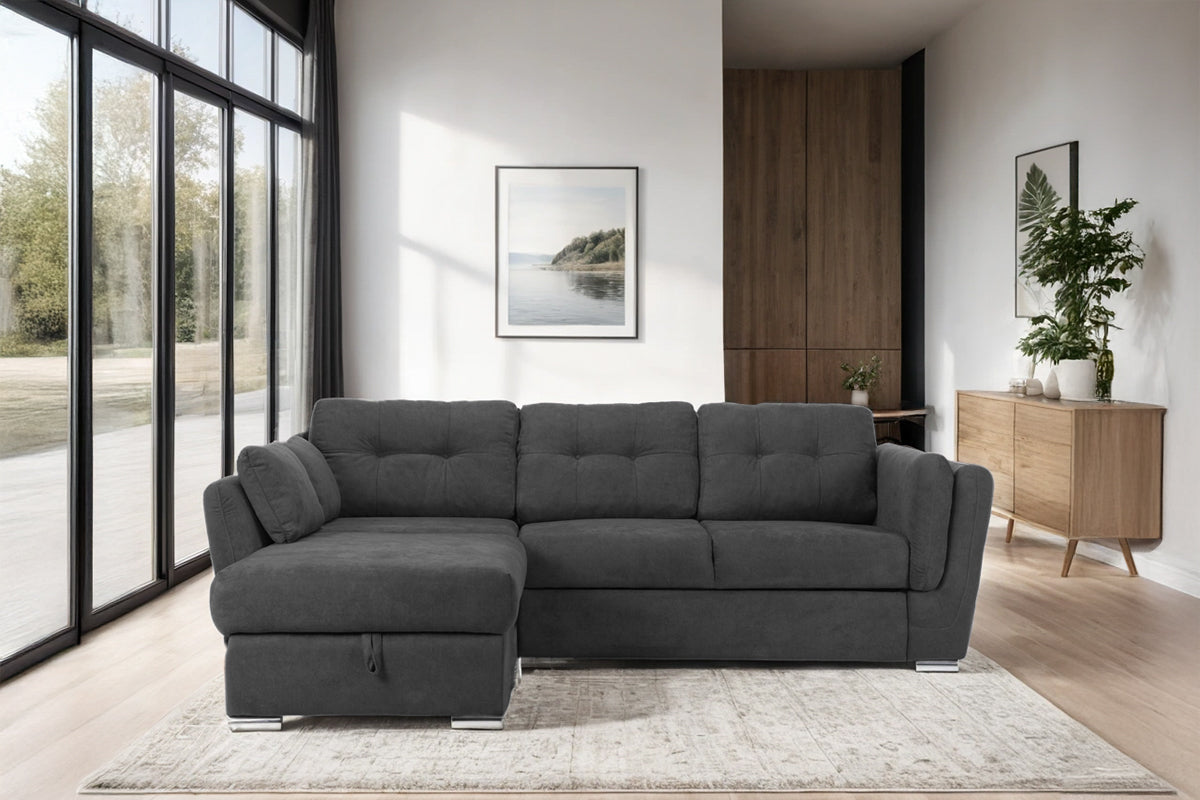Colțar Extensibil JAZZ, cu ladă depozitare,  245 x 205 x 90 cm, #color_Gri-Inchis-enjoy
