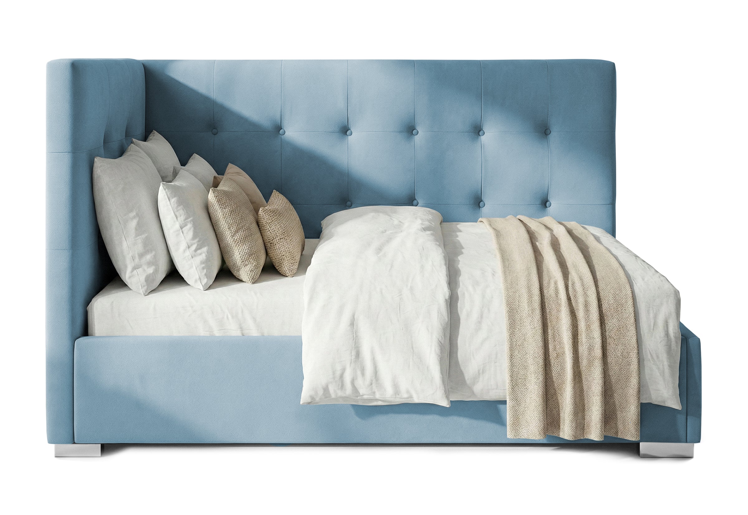 Pat Tapițat Lille de colț, cu somieră rabatabilă și ladă depozitare, #color_Swing-Albastru