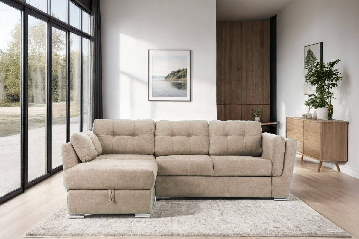 Colțar Extensibil JAZZ, cu ladă depozitare,  245 x 205 x 90 cm, #color_Bej-enjoy