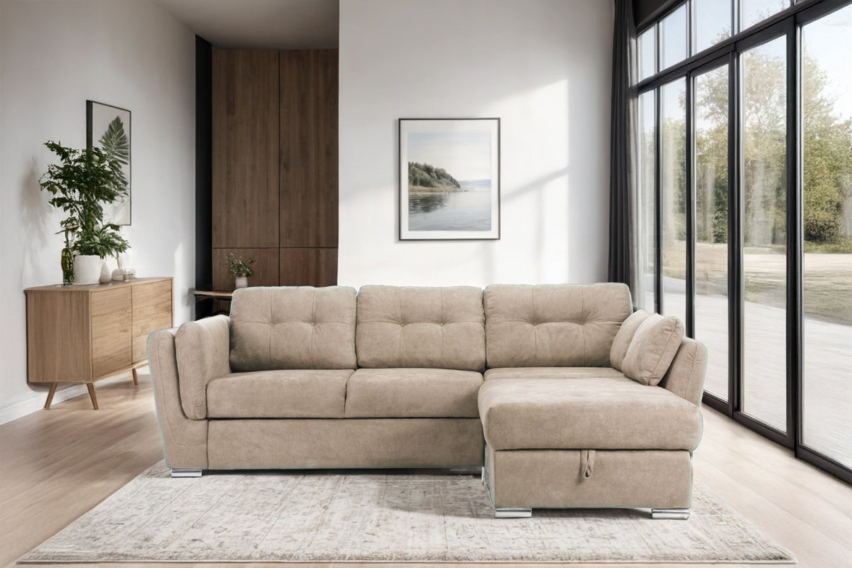 Colțar Extensibil JAZZ, cu ladă depozitare,  245 x 205 x 90 cm, #color_Bej-enjoy