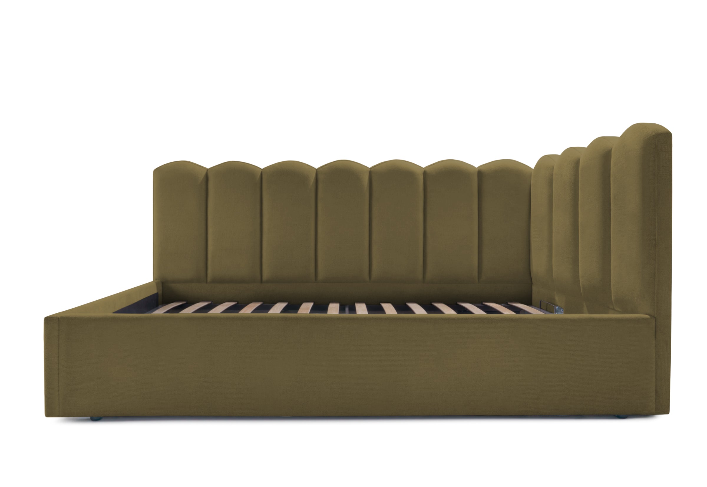 Pat Tapițat Princess de colț, cu somieră rabatabilă și ladă depozitare, #color_Verde-Olive-Mystery