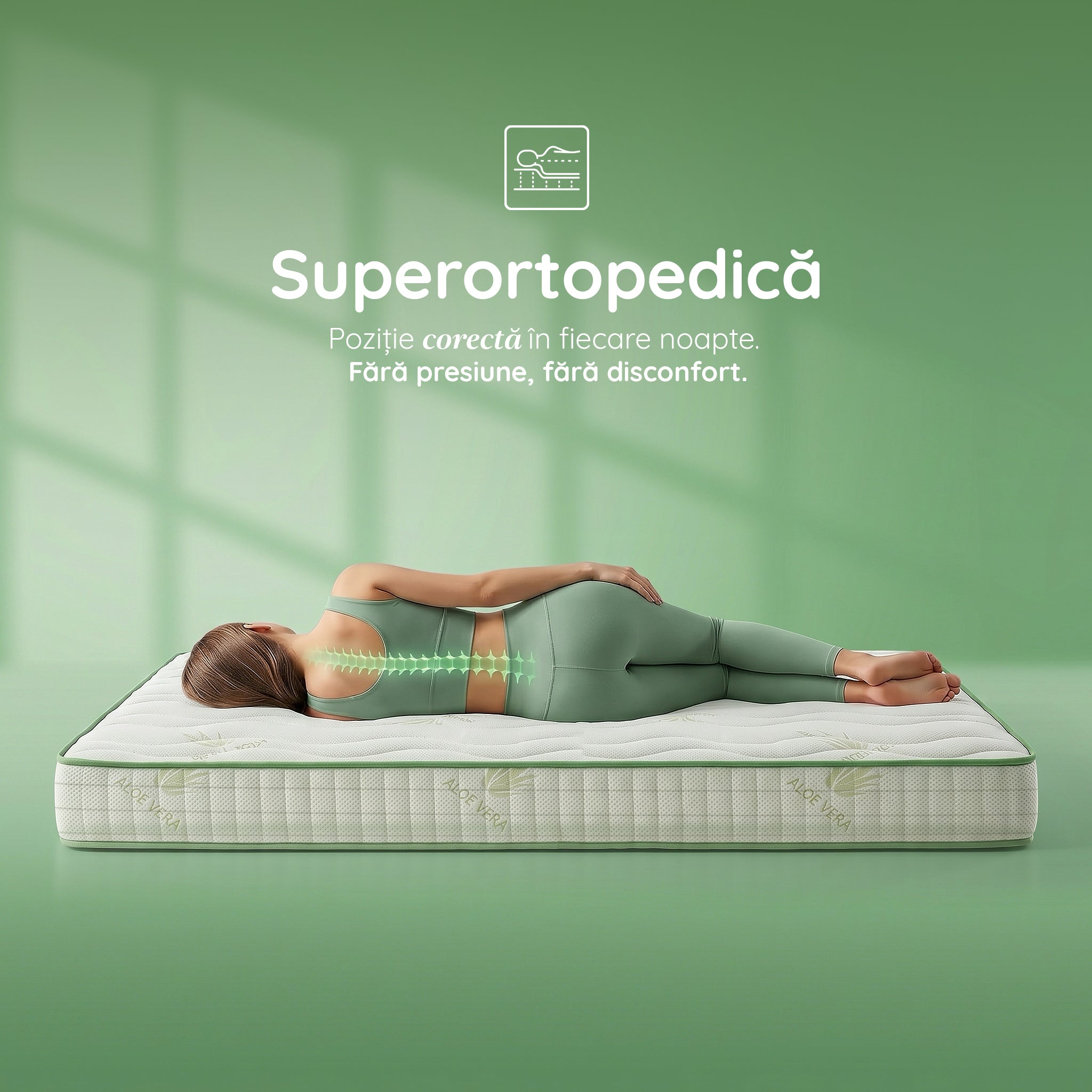 Saltea ALOE VERA THERAPY, spumă poliuretanică, reversibilă, hipoalergenică, super ortopedică, Grosime 19 cm   - Prestige Home 