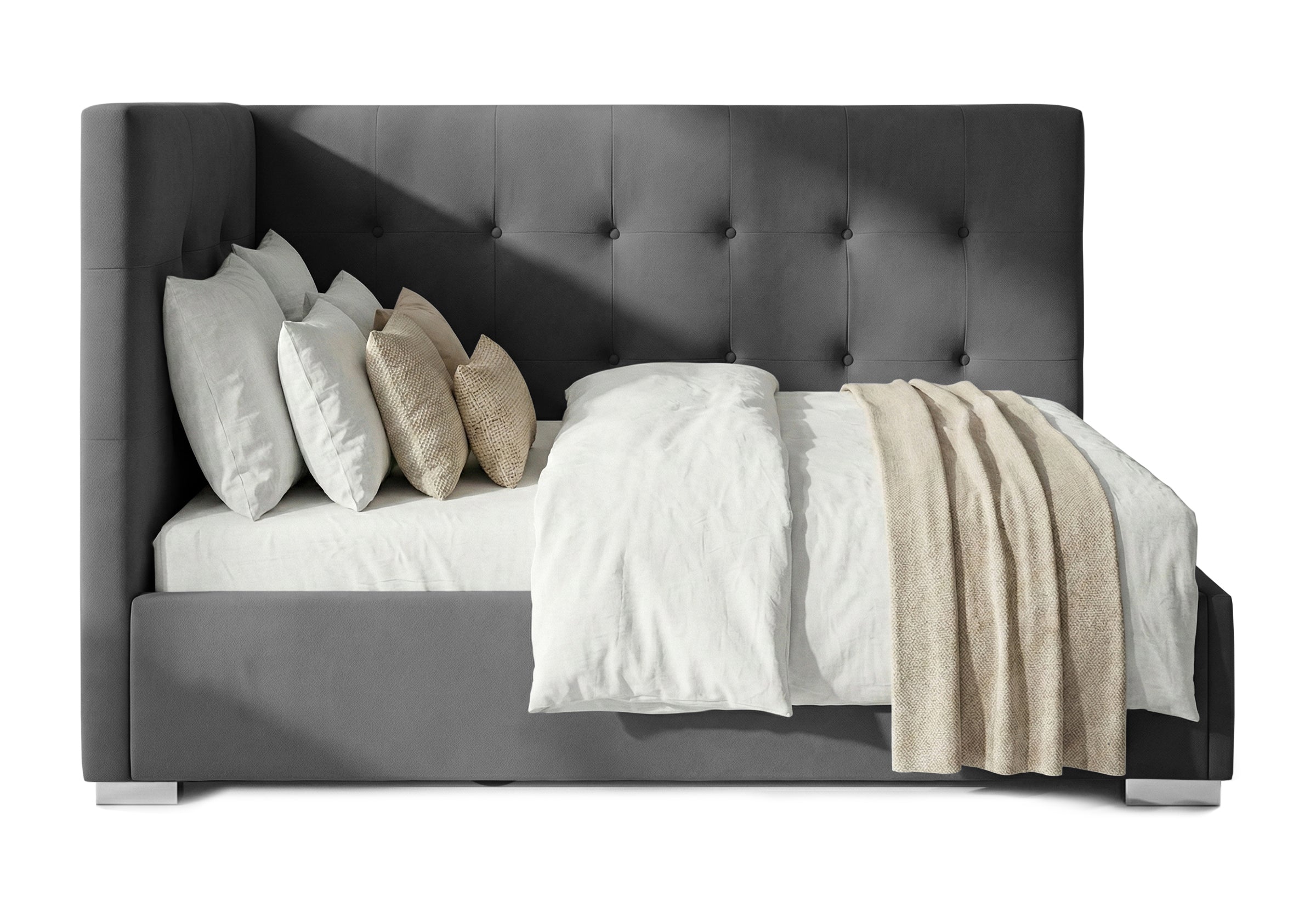 Pat Tapițat Lille de colț, cu somieră rabatabilă și ladă depozitare, #color_Swing-Antracit