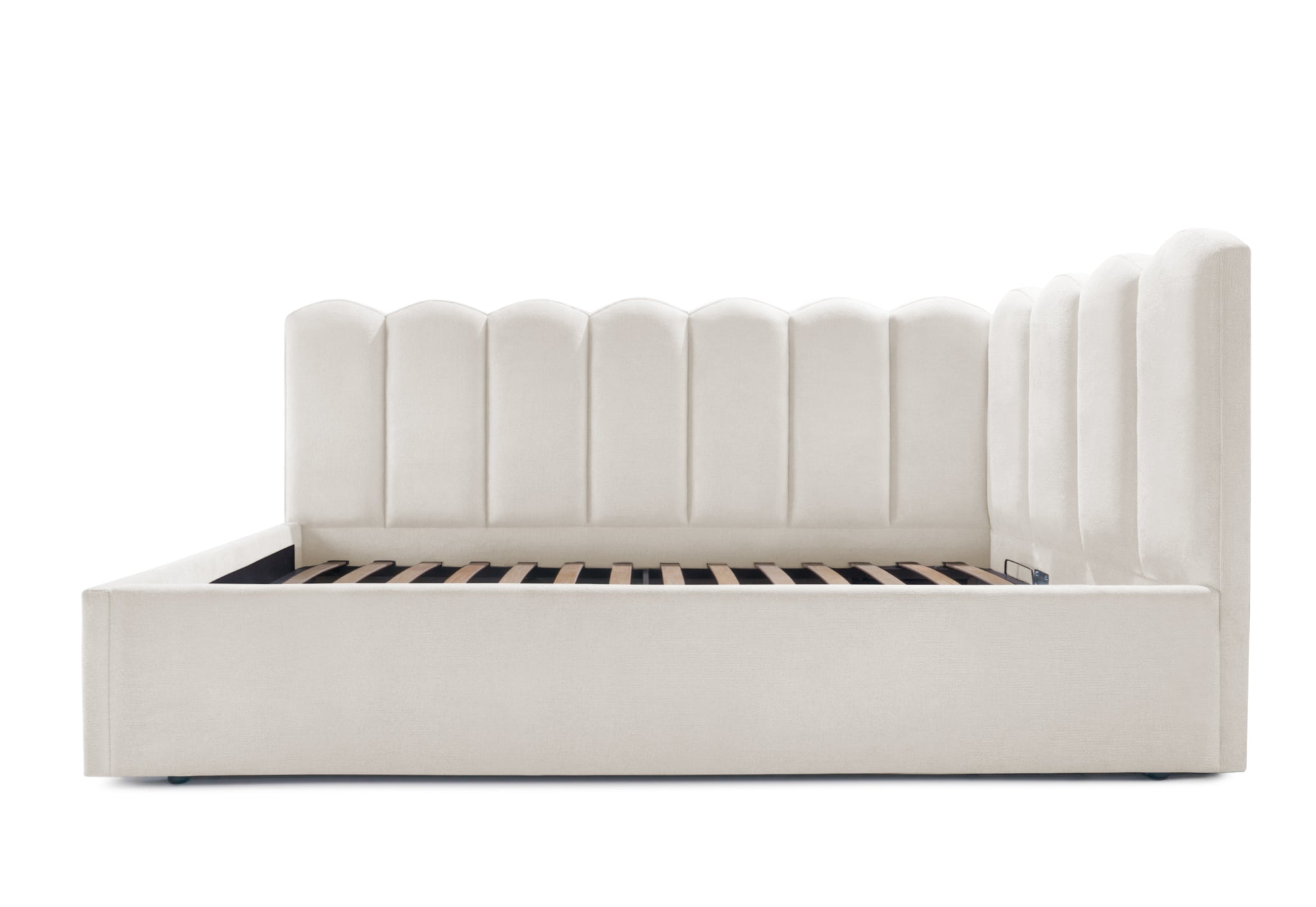 Pat Tapițat Princess de colț, cu somieră rabatabilă și ladă depozitare