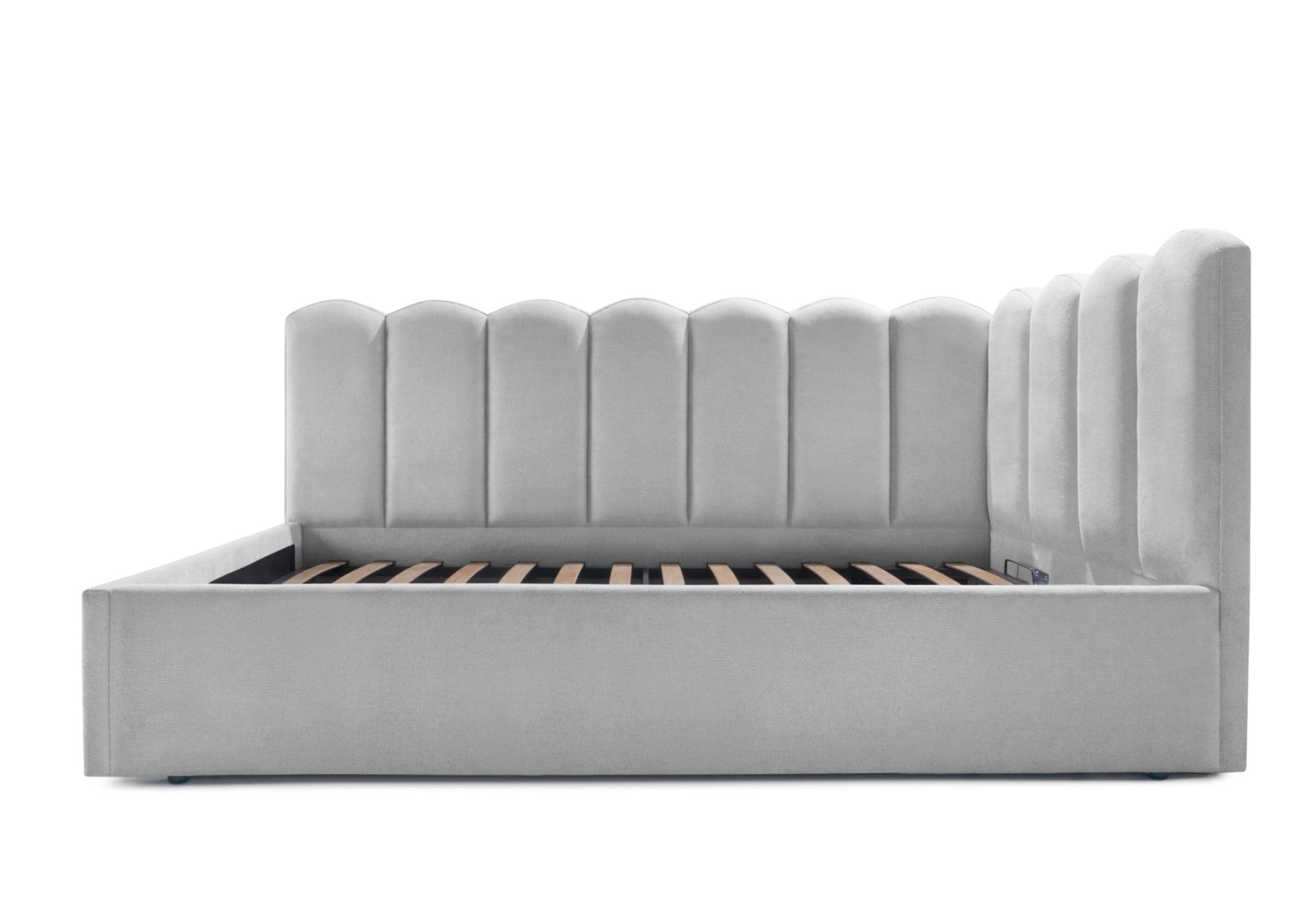 Pat Tapițat Princess de colț, cu somieră rabatabilă și ladă depozitare, #color_Gri-Cenusiu-Mystery