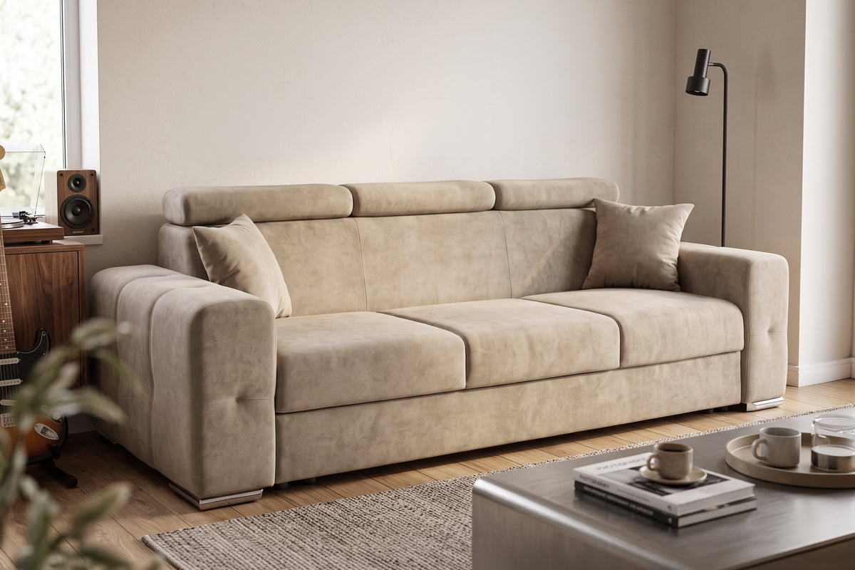 Canapea Extensibila 3 locuri BELLAGIO, cu tetiere, 235x95x85 cm - Prestigehome.ro - Canapea 3 Locuri - Prestige - #color_bej-enjoy