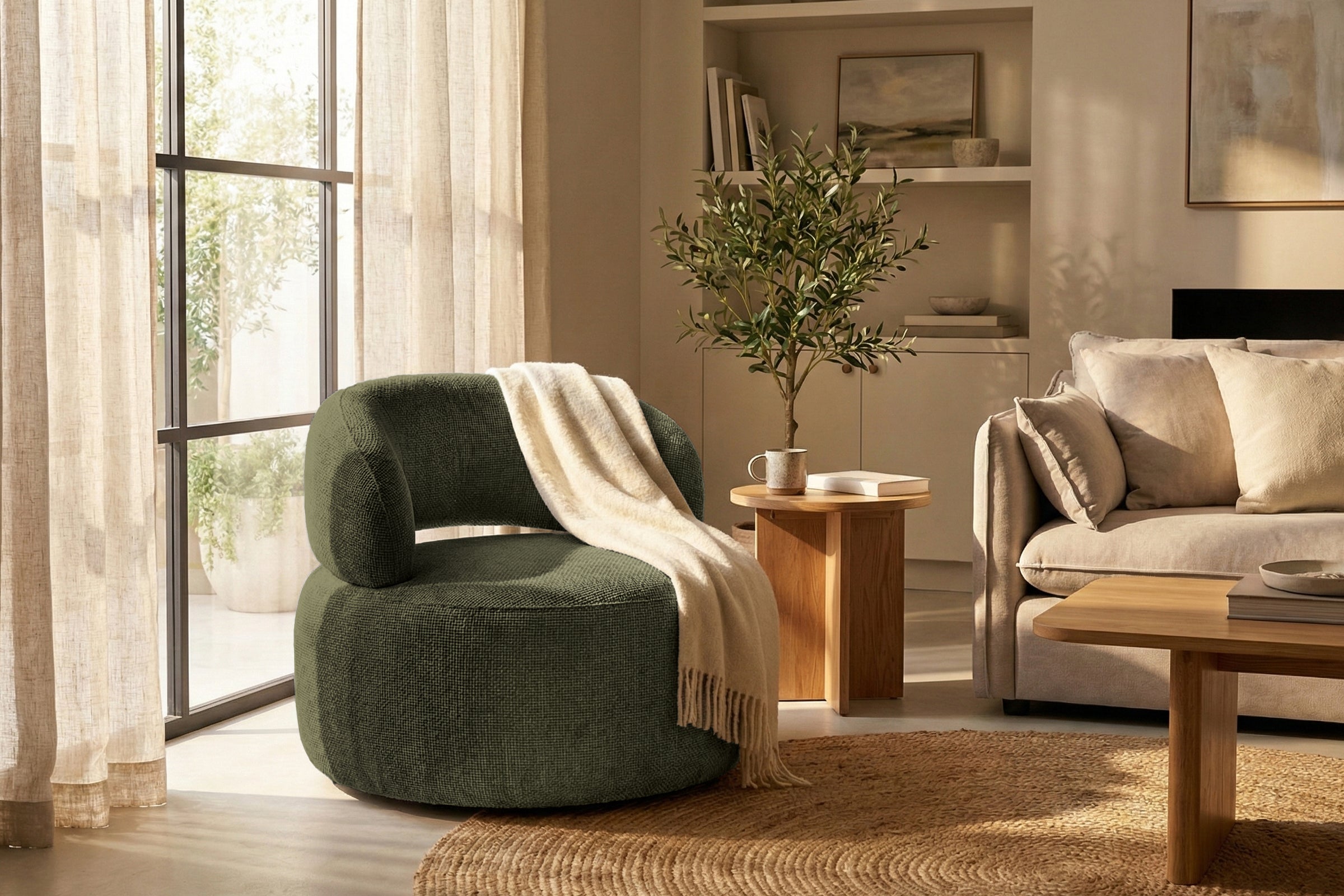 Fotoliu Moon, tetieră reglabilă, suport lombar, #color_Verde-Olive-Eden