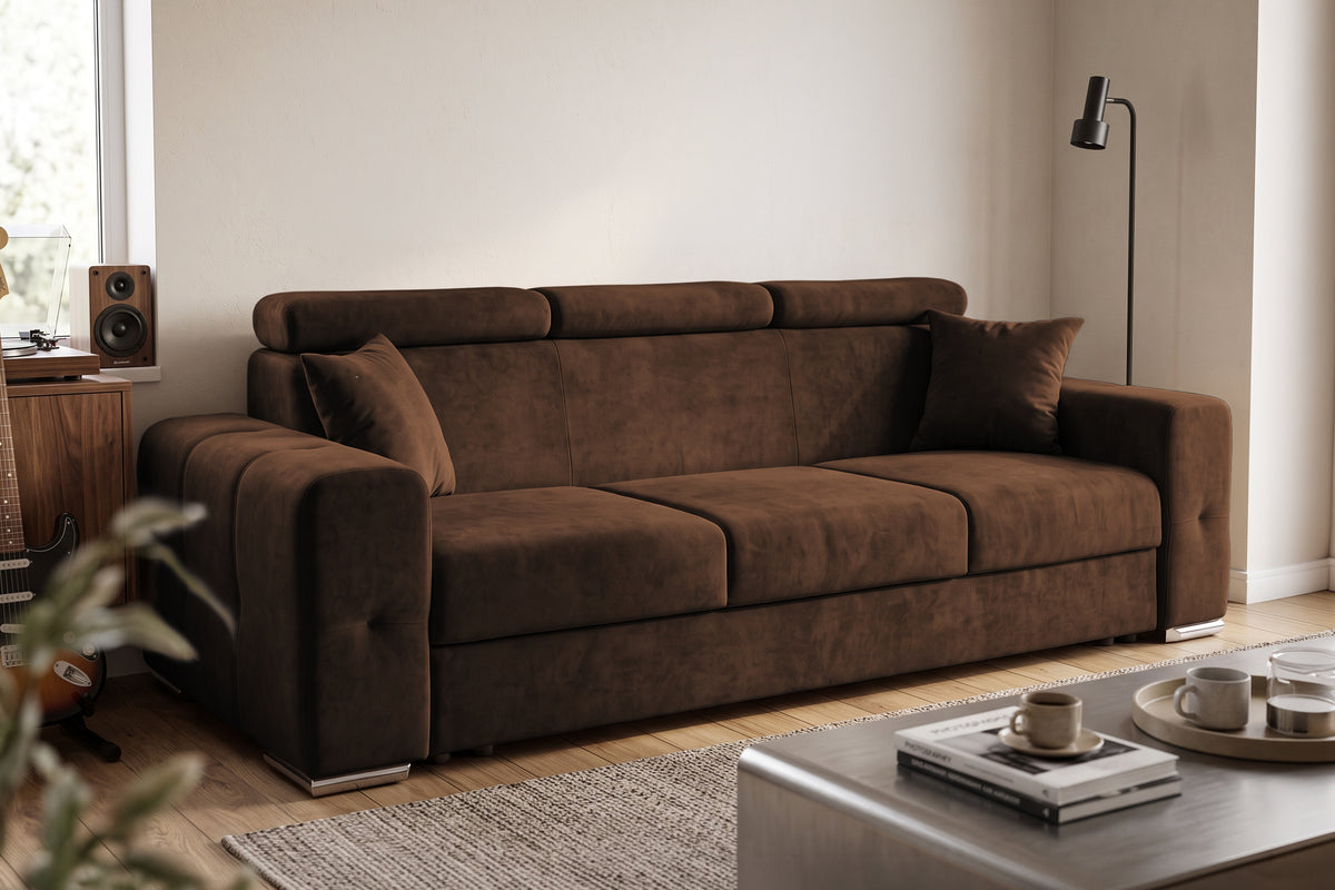 Canapea Extensibila 3 locuri BELLAGIO, cu tetiere, 235x95x85 cm - Prestigehome.ro - Canapea 3 Locuri - Prestige - #color_maro-enjoy