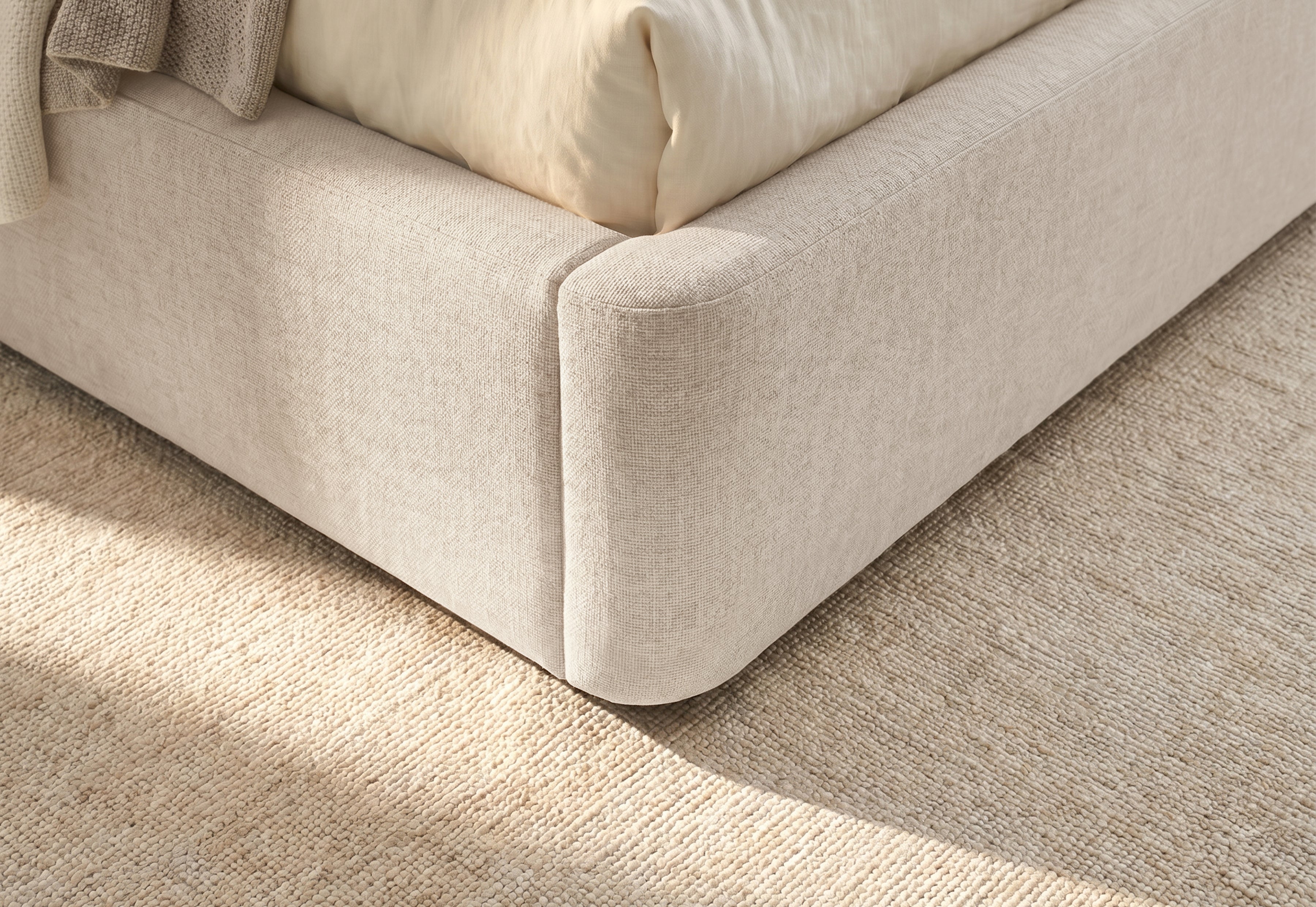 Pat Tapițat KESINGTON, cu somieră rabatabilă și ladă de depozitare, #color_Crem-Loft