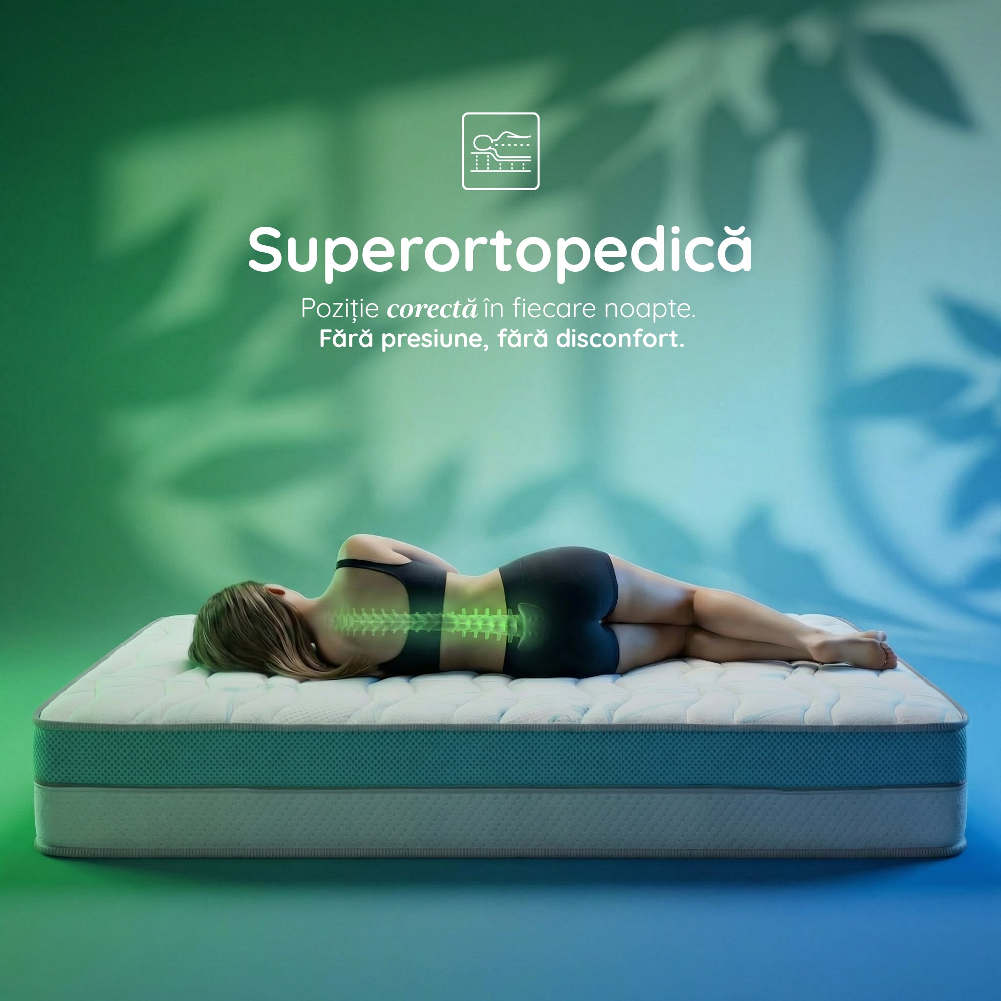 Saltea Ideal Sleep COOLTECH ALOE VERA DUAL, spumă poliuretanică durabilă, spumă High Resilience, husă CoolTech, superortopedică, Grosime 23 cm