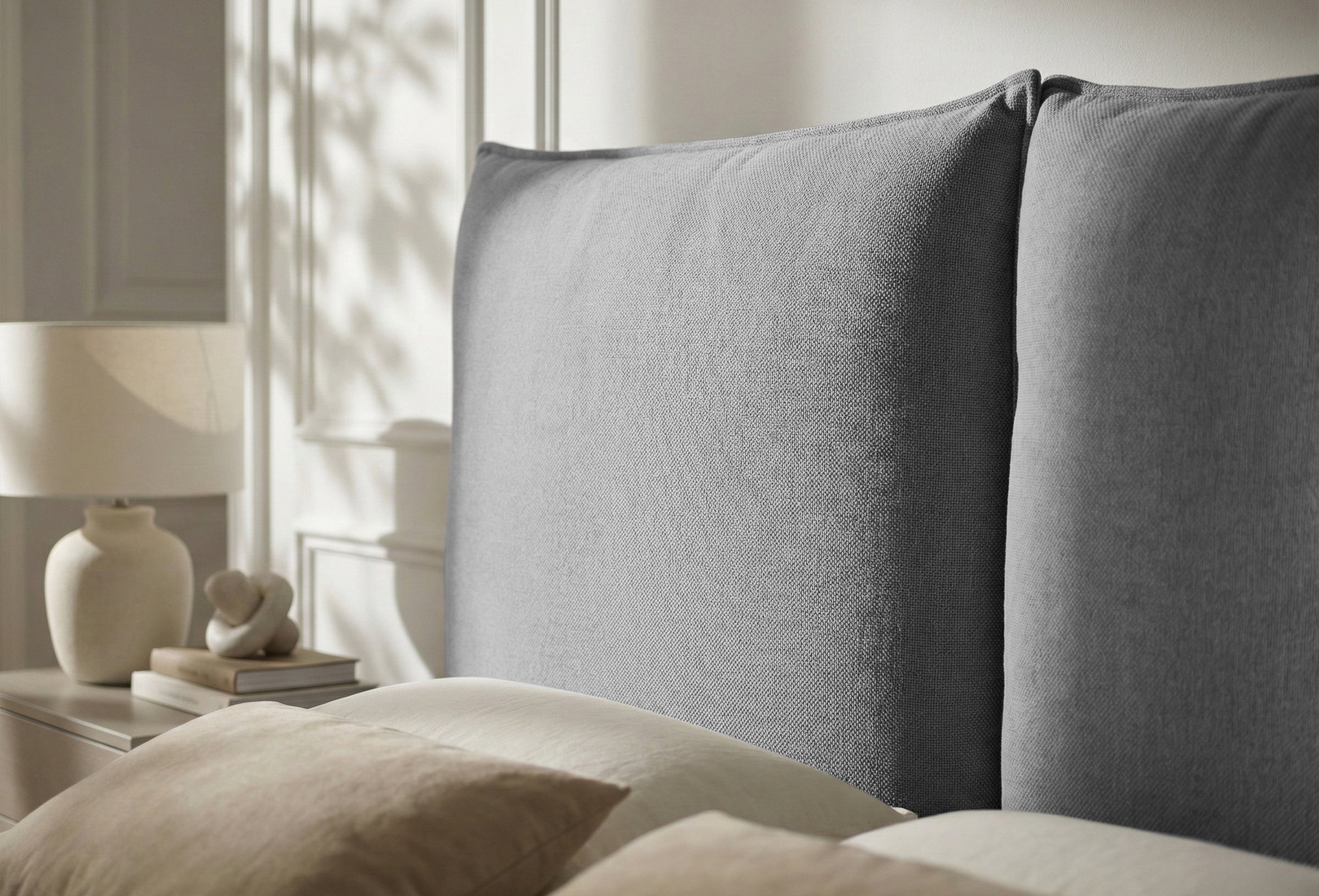 Pat Tapițat Rossi, cu somieră fixă și tăblie înaltă, gri inchis, #color_Gri-Inchis-Loft