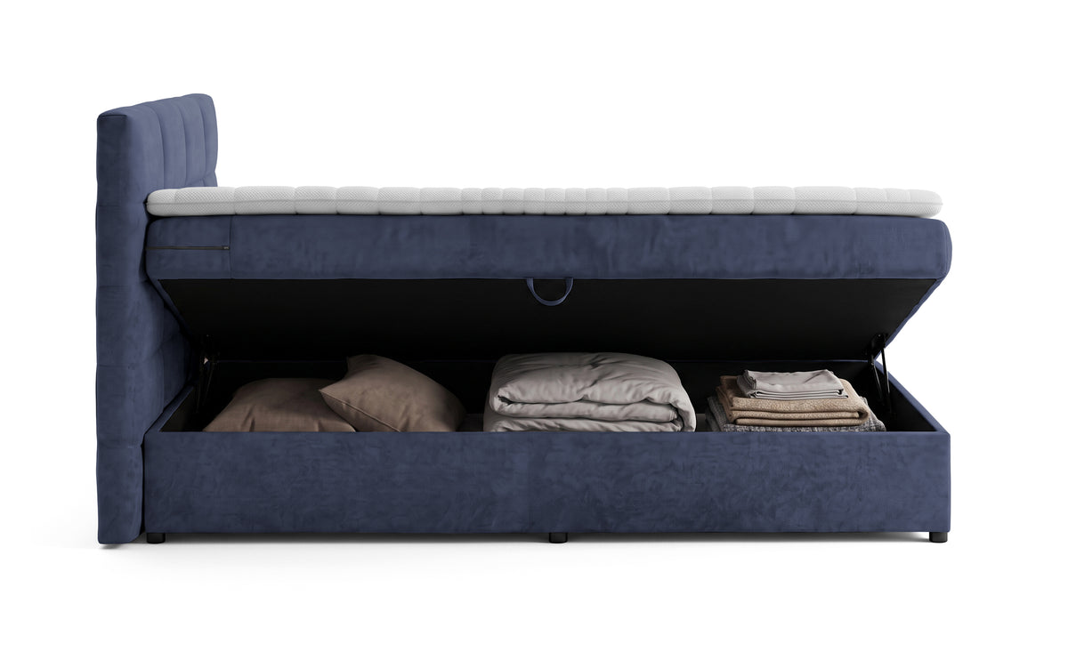 Pat Boxspring Gibson, cu lada de depozitare, Albastru Inchis, Prestigehome.ro, Prestige, #Color_Albastru-Inchis-Enjoy