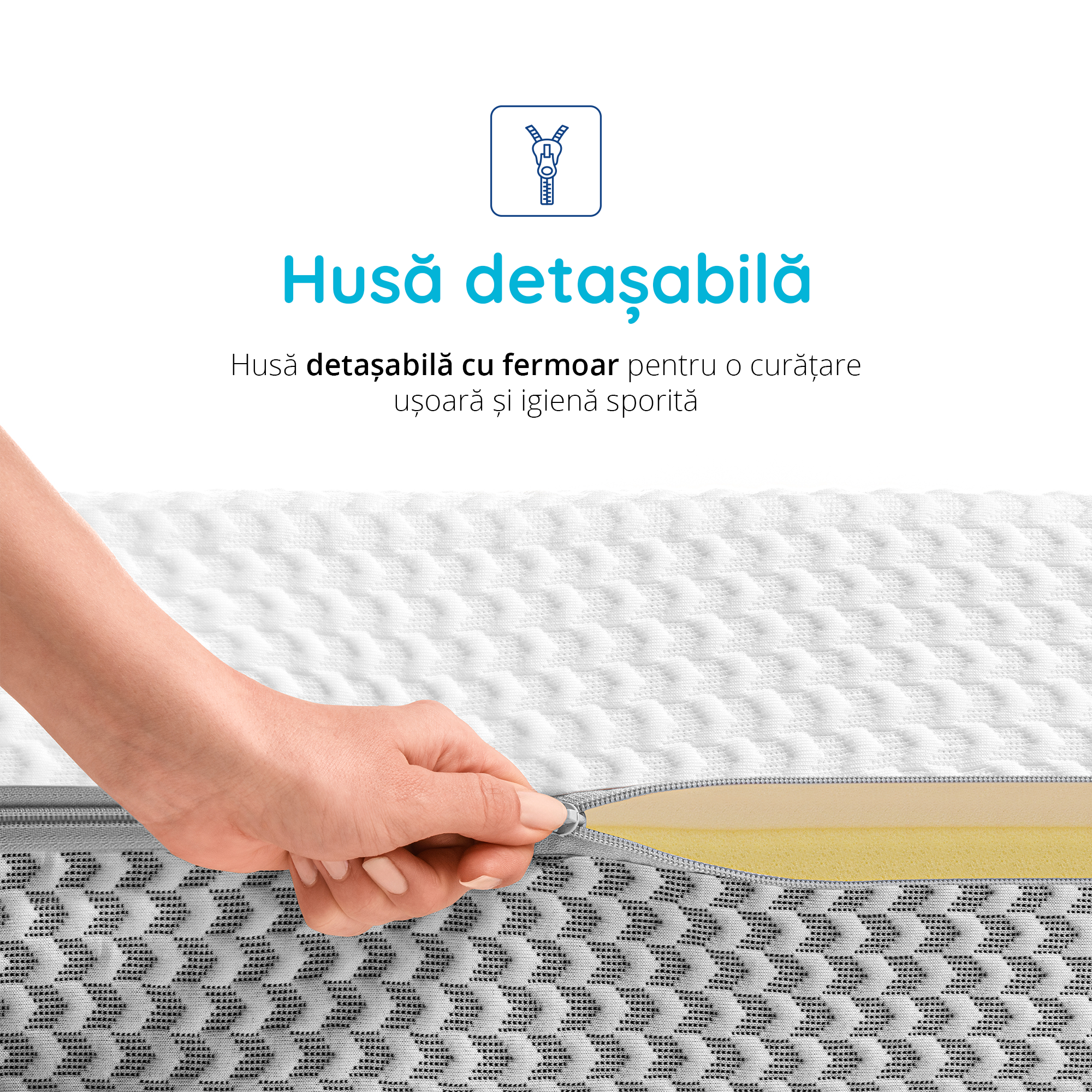 Saltea Ideal Sleep PERFECT COMFORT 4 in 1, spumă poliuretanica de susținere, spumă High Resilience, spumă cu memorie, husă detașabilă și lavabilă, superortopedică, Grosime 22 cm