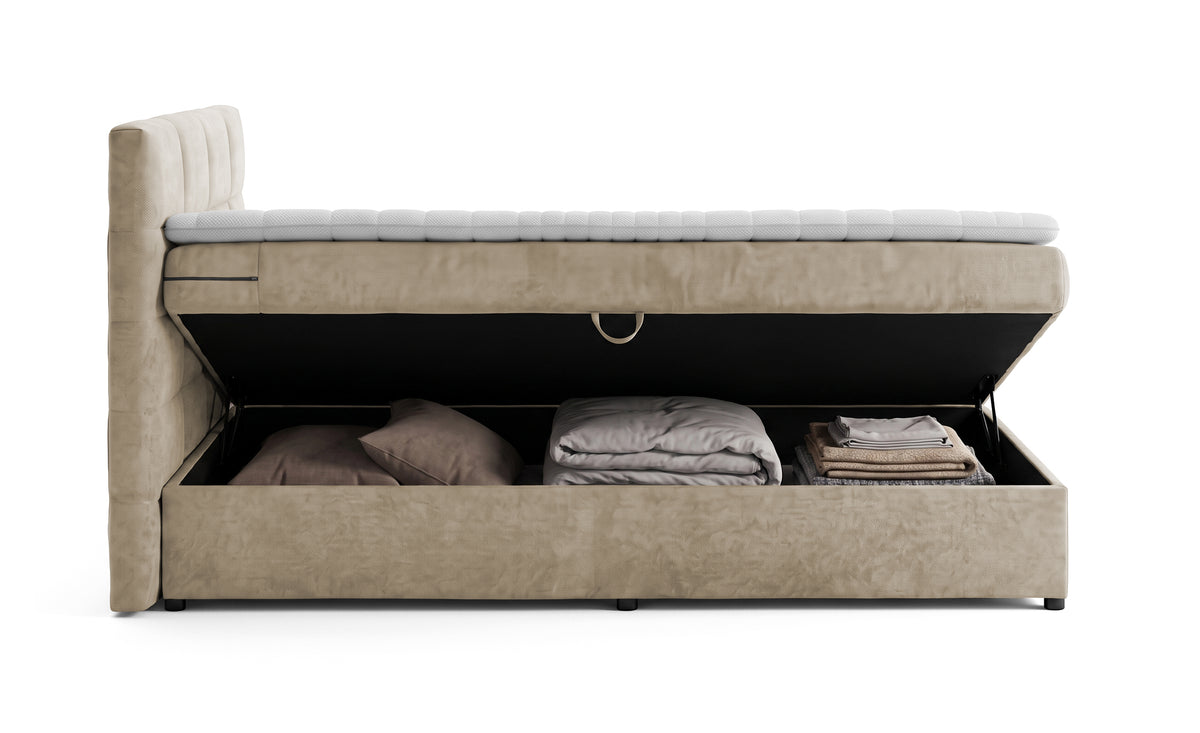 Pat Boxspring Gibson, cu lada de depozitare, Bej, Prestigehome.ro, Prestige, #Color_Bej-Enjoy