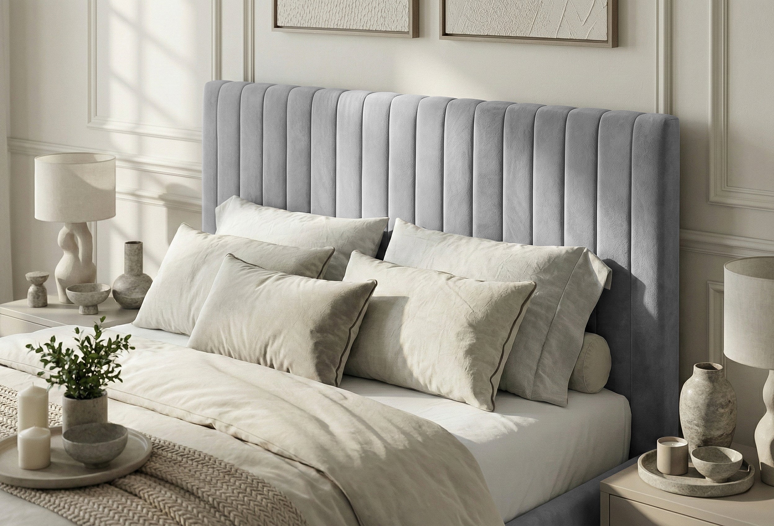 Pat Tapițat Sara, cu somieră rabatabilă și ladă depozitare #color_Gri-Deschis-Velluto