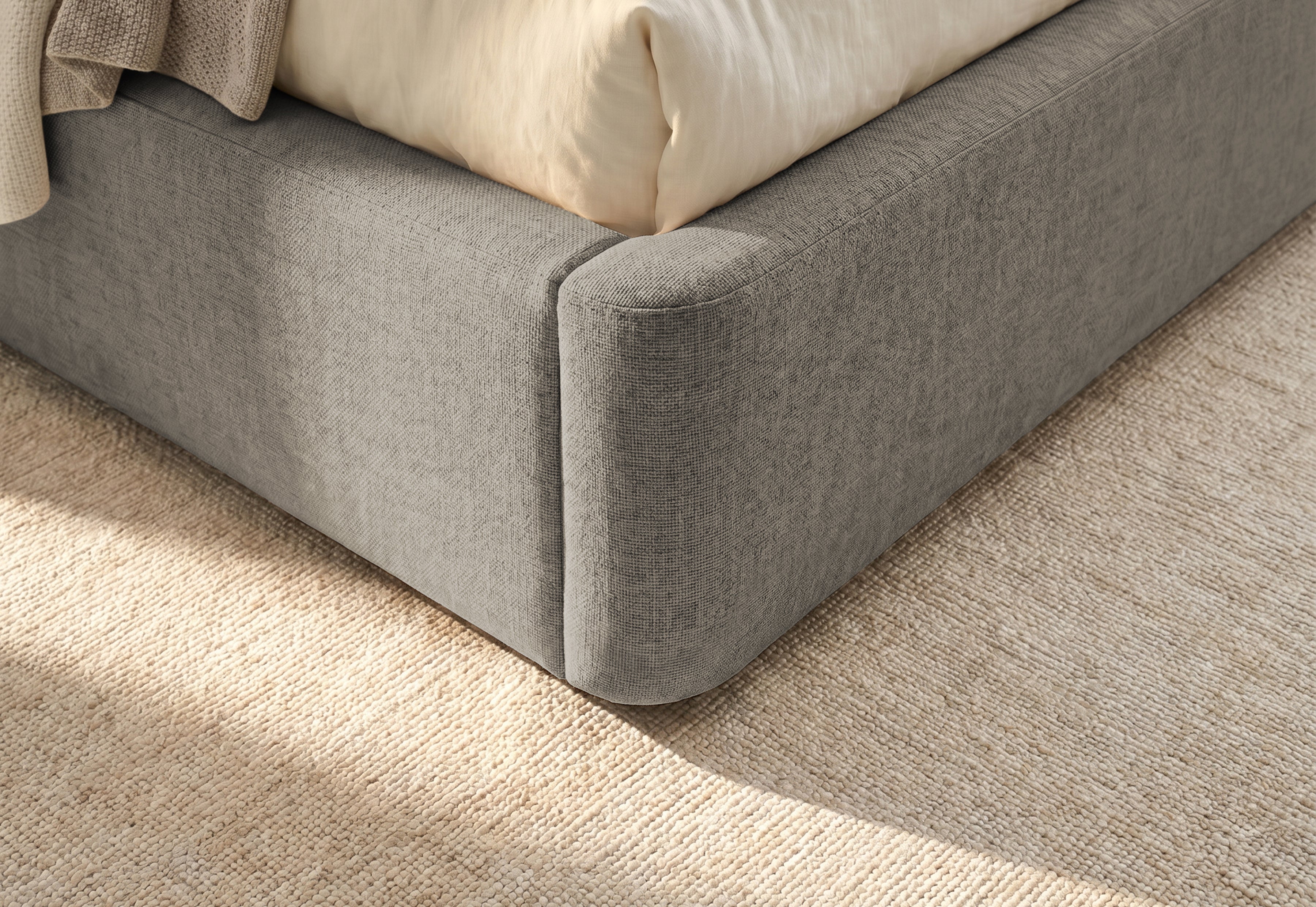 Pat Tapițat KESINGTON, cu somieră rabatabilă și ladă de depozitare, #color_Gri-Inchis-Loft