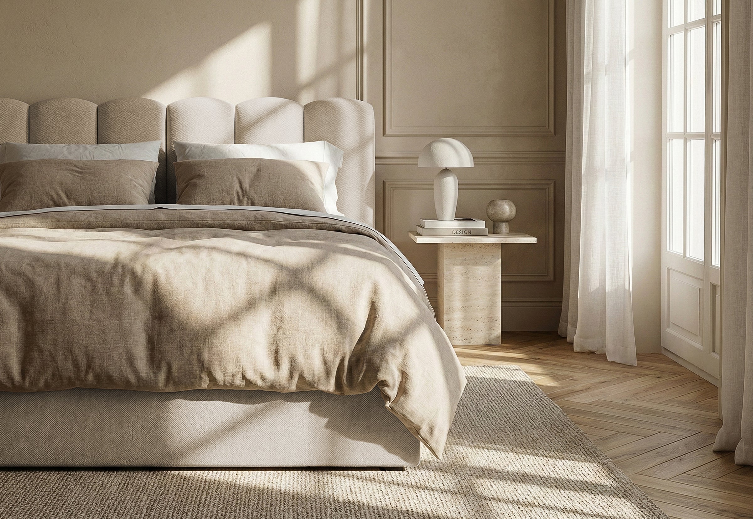 Pat Tapițat PRINCESS, cu somieră rabatabilă și ladă de depozitare, #color_Bej-Mystery