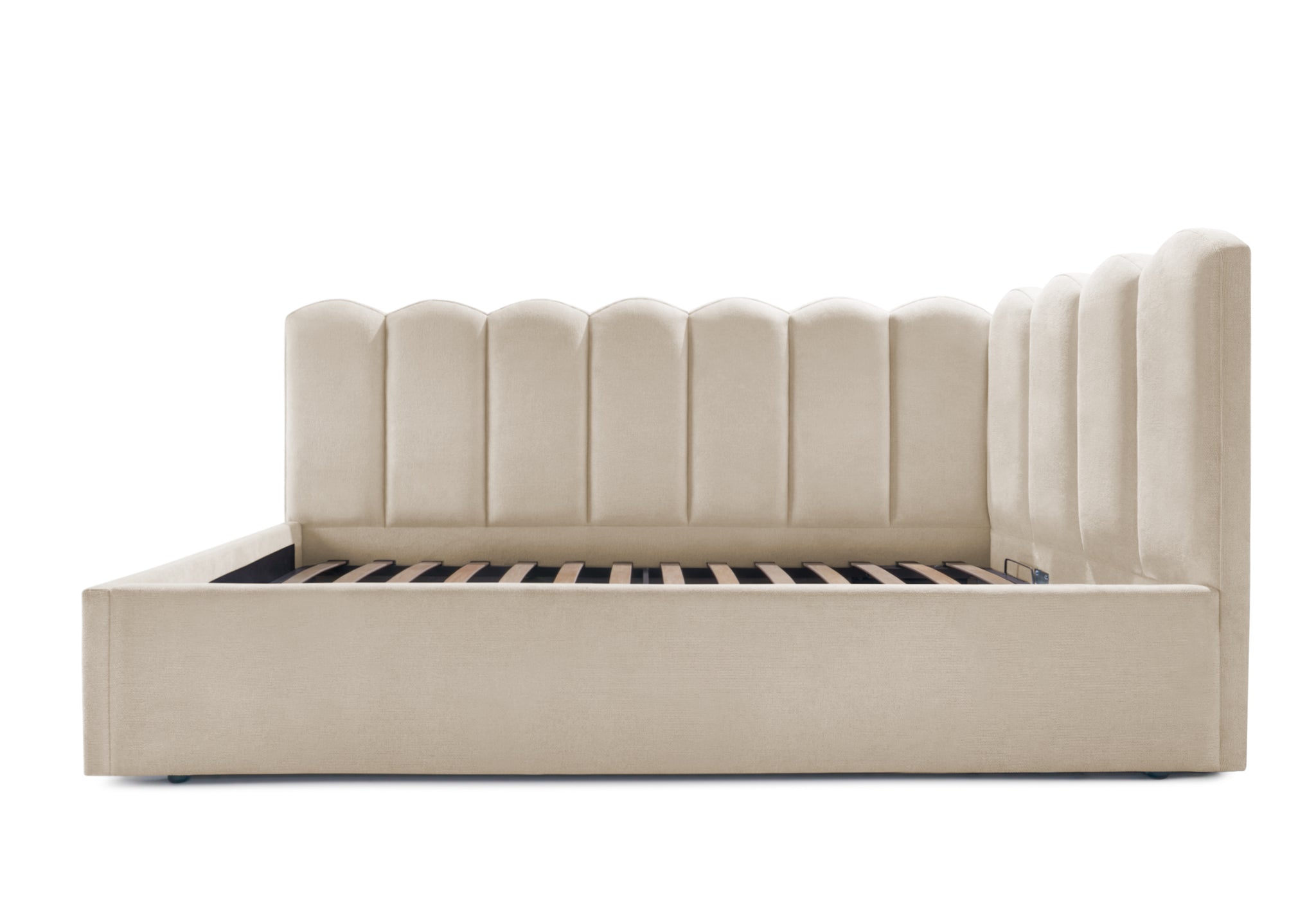 Pat Tapitat Princess de colt, cu somiera rabatabila si lada depozitare