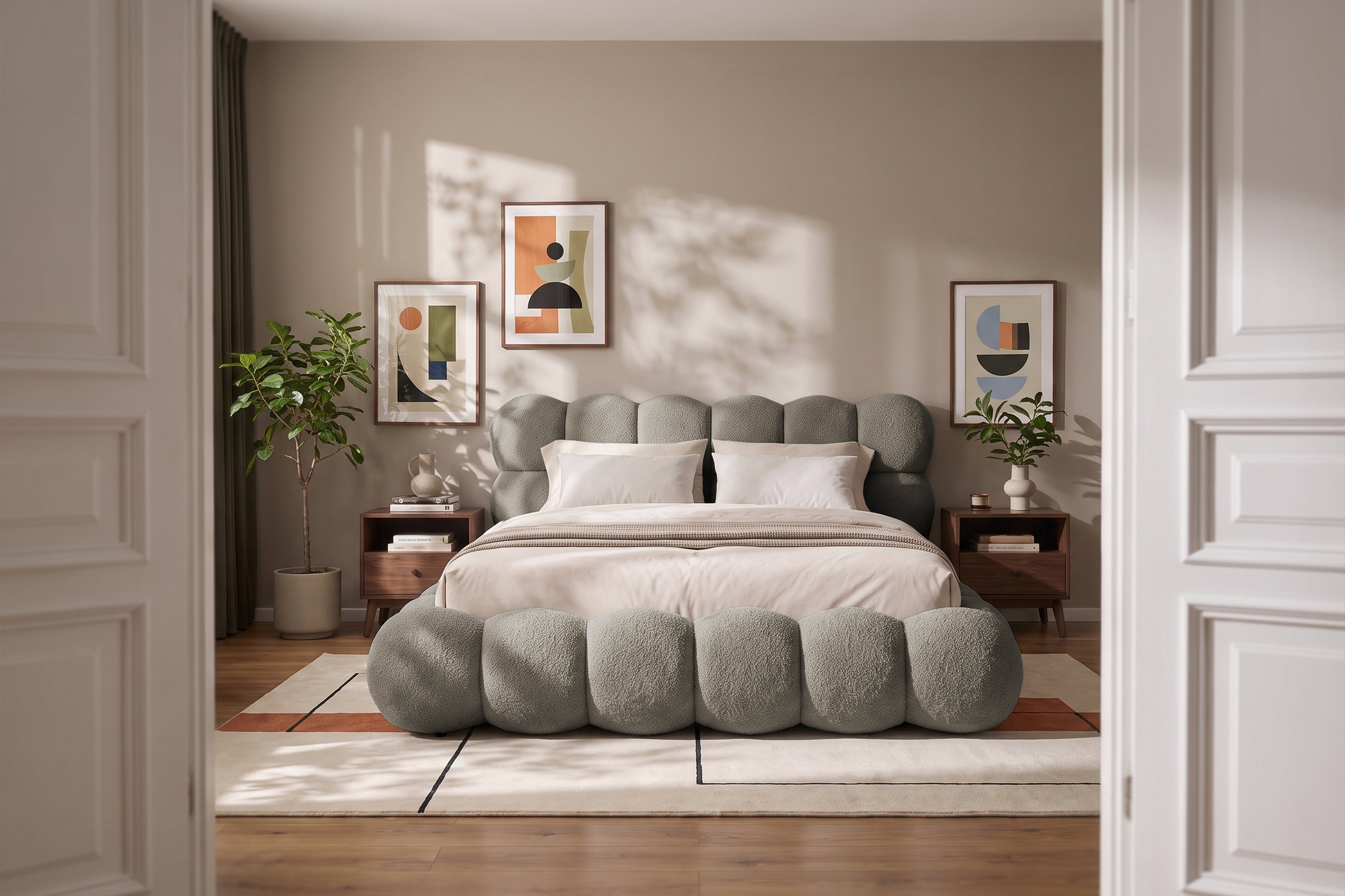 Pat Tapițat BUMBLE, cu somieră rabatabilă și ladă de depozitare, #Color_Taupe-Anthology