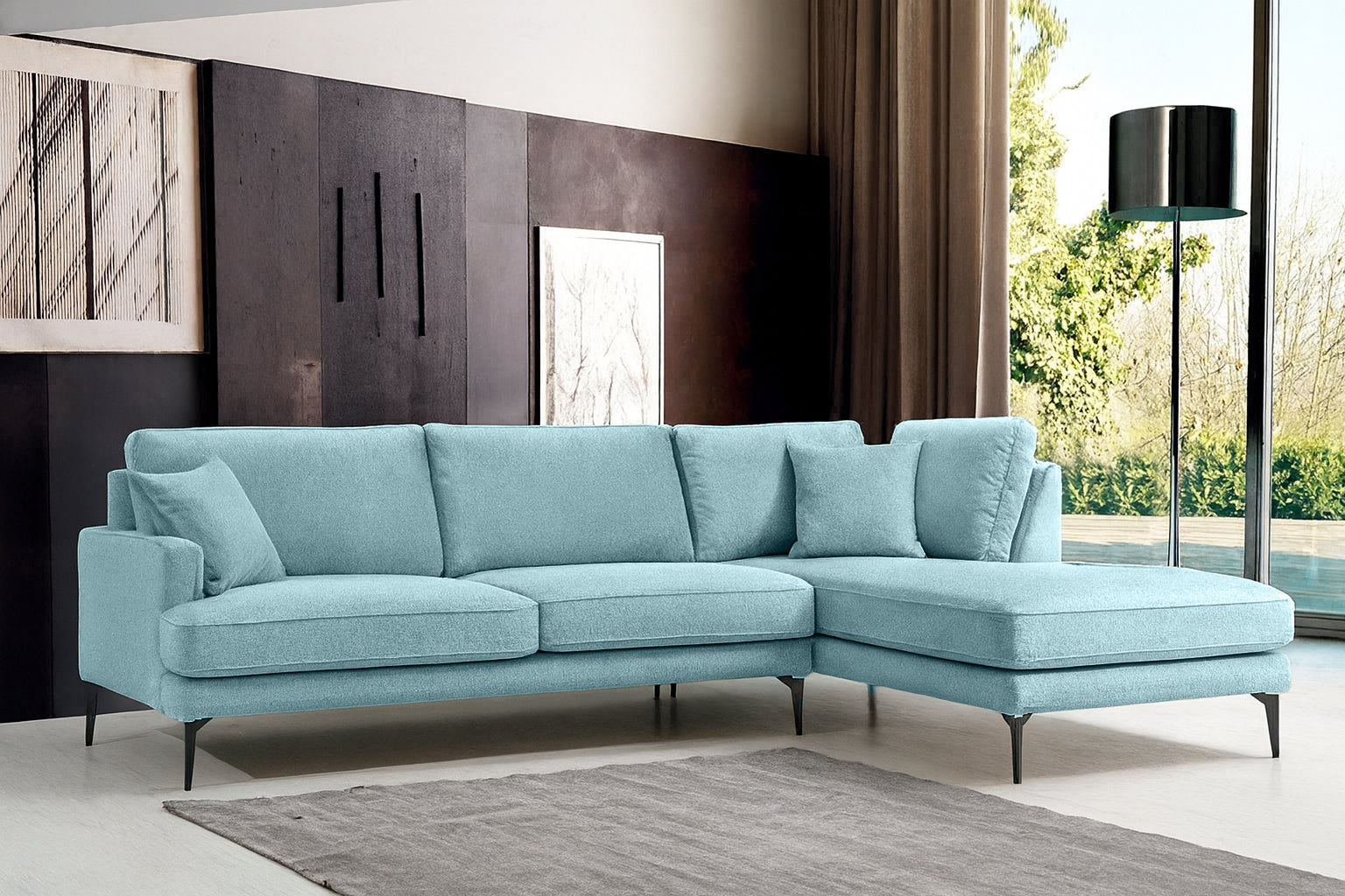 Colțar Fix AZURRO, cu ladă de depozitare, 280x90/180x85 cm - Prestigehome.ro - Colțar - Prestige #color_Albastru-Mystery