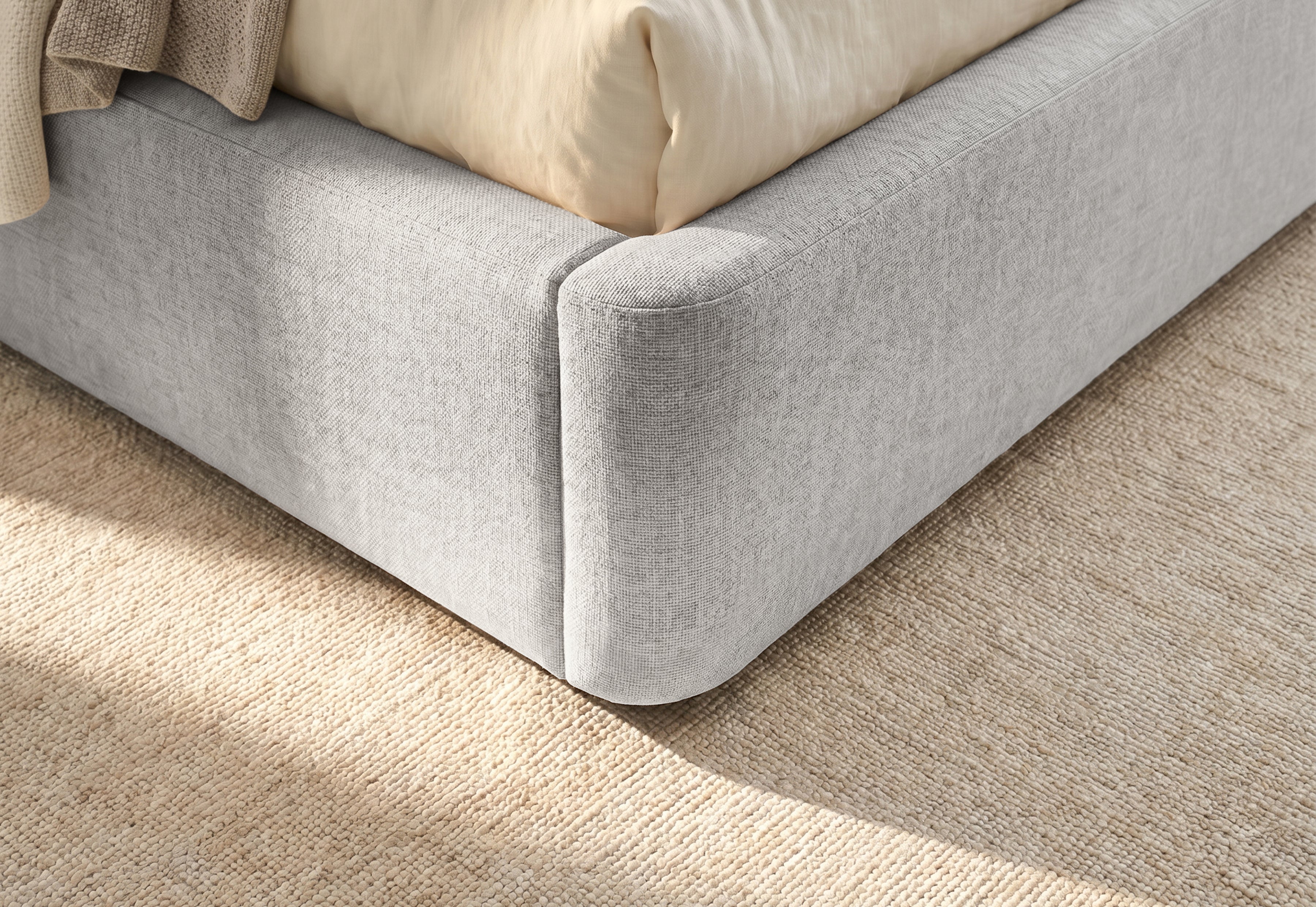 Pat Tapițat KESINGTON, cu somieră rabatabilă și ladă de depozitare, #color_Gri-Deschis-Loft