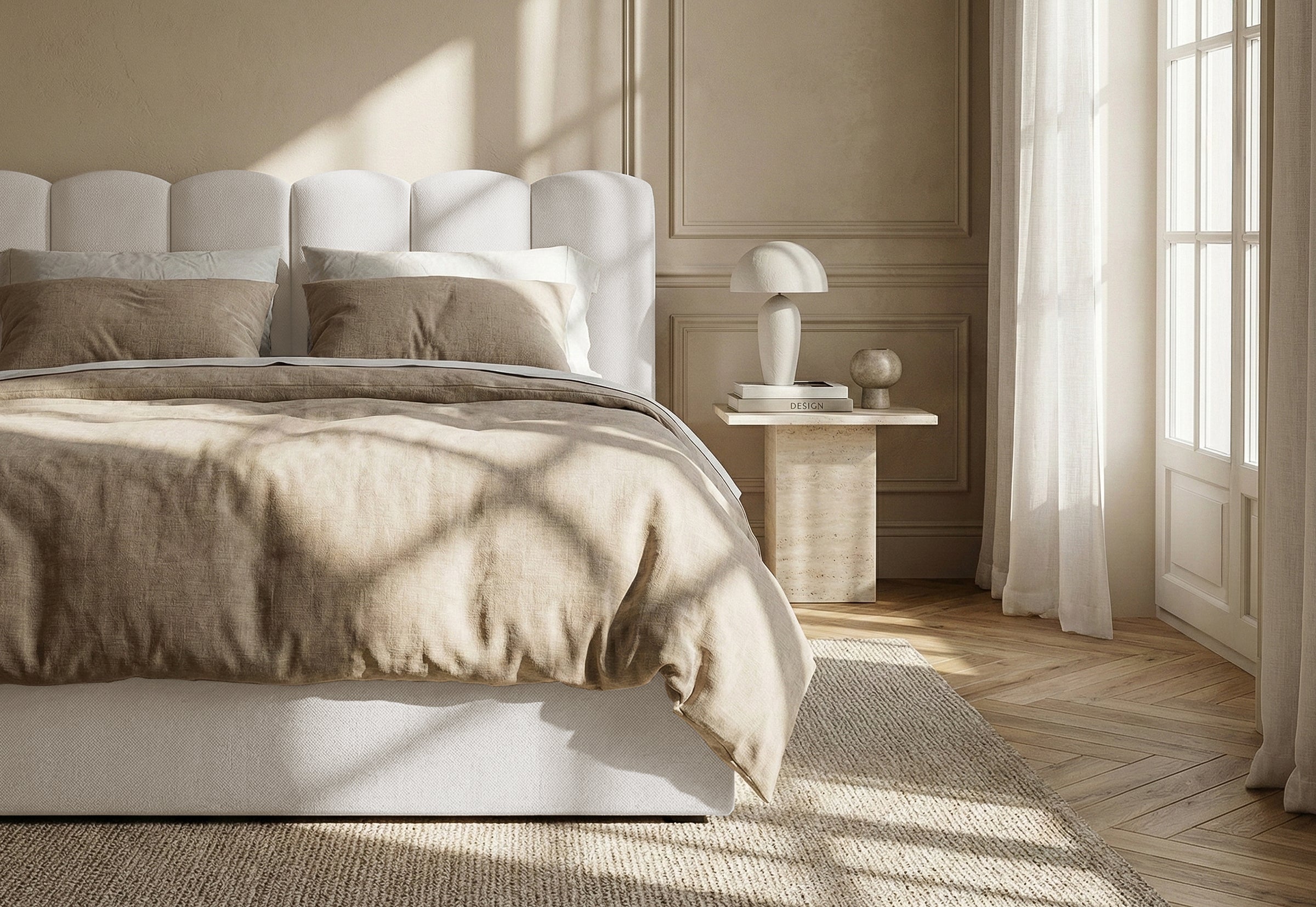 Pat Tapițat PRINCESS, cu somieră rabatabilă și ladă de depozitare, #color_Ivoar-Mystery