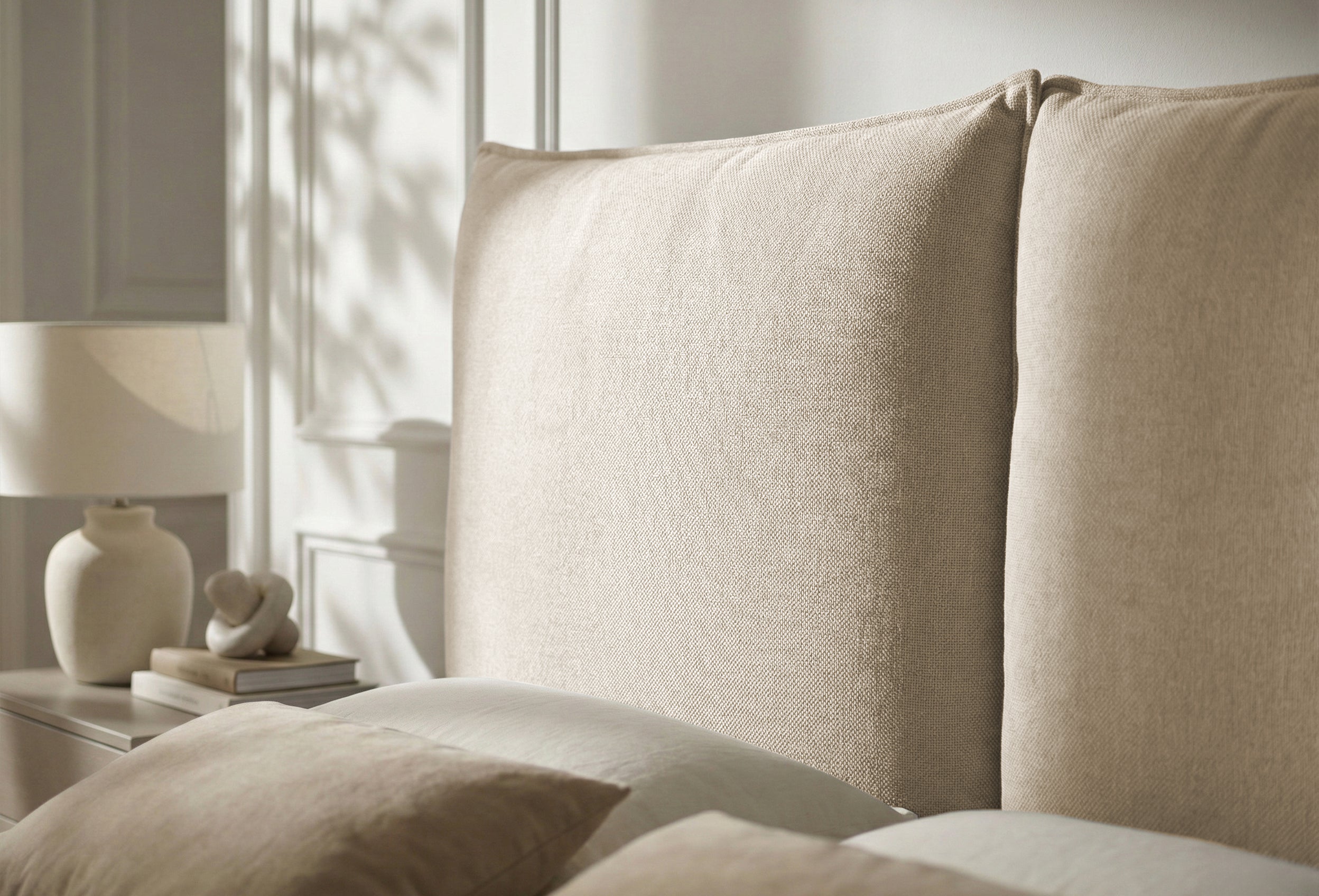 Pat Tapițat Rossi, cu somieră fixă și tăblie înaltă, bej, #color_Bej-Loft