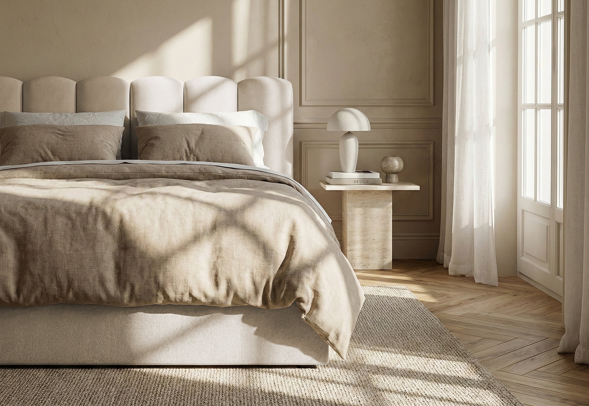 Pat Tapițat PRINCESS, cu somieră rabatabilă și ladă de depozitare, #color_Crem-Mystery