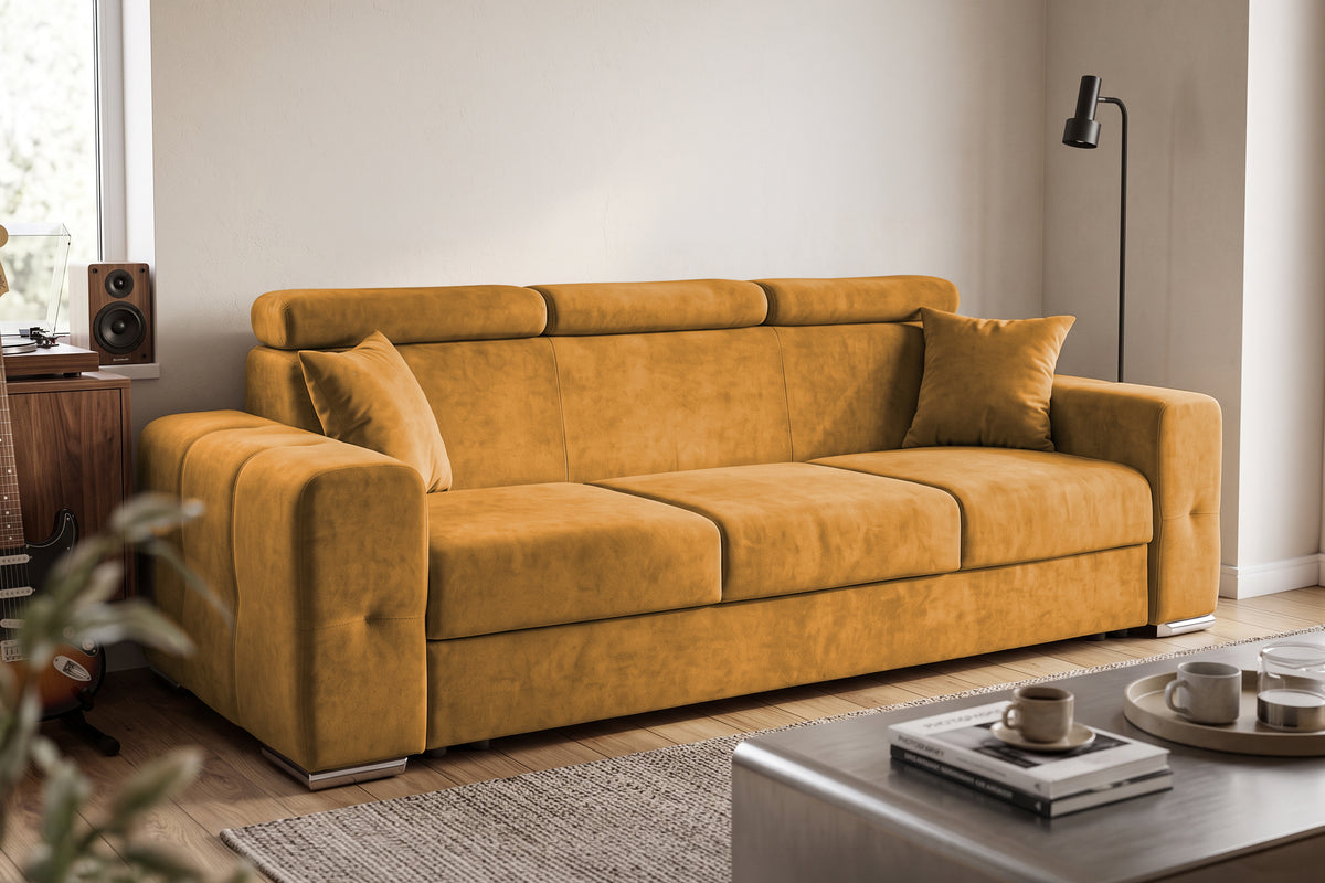 Canapea Extensibila 3 locuri BELLAGIO, cu tetiere, 235x95x85 cm - Prestigehome.ro - Canapea 3 Locuri - Prestige - #color_Mango-Enjoy