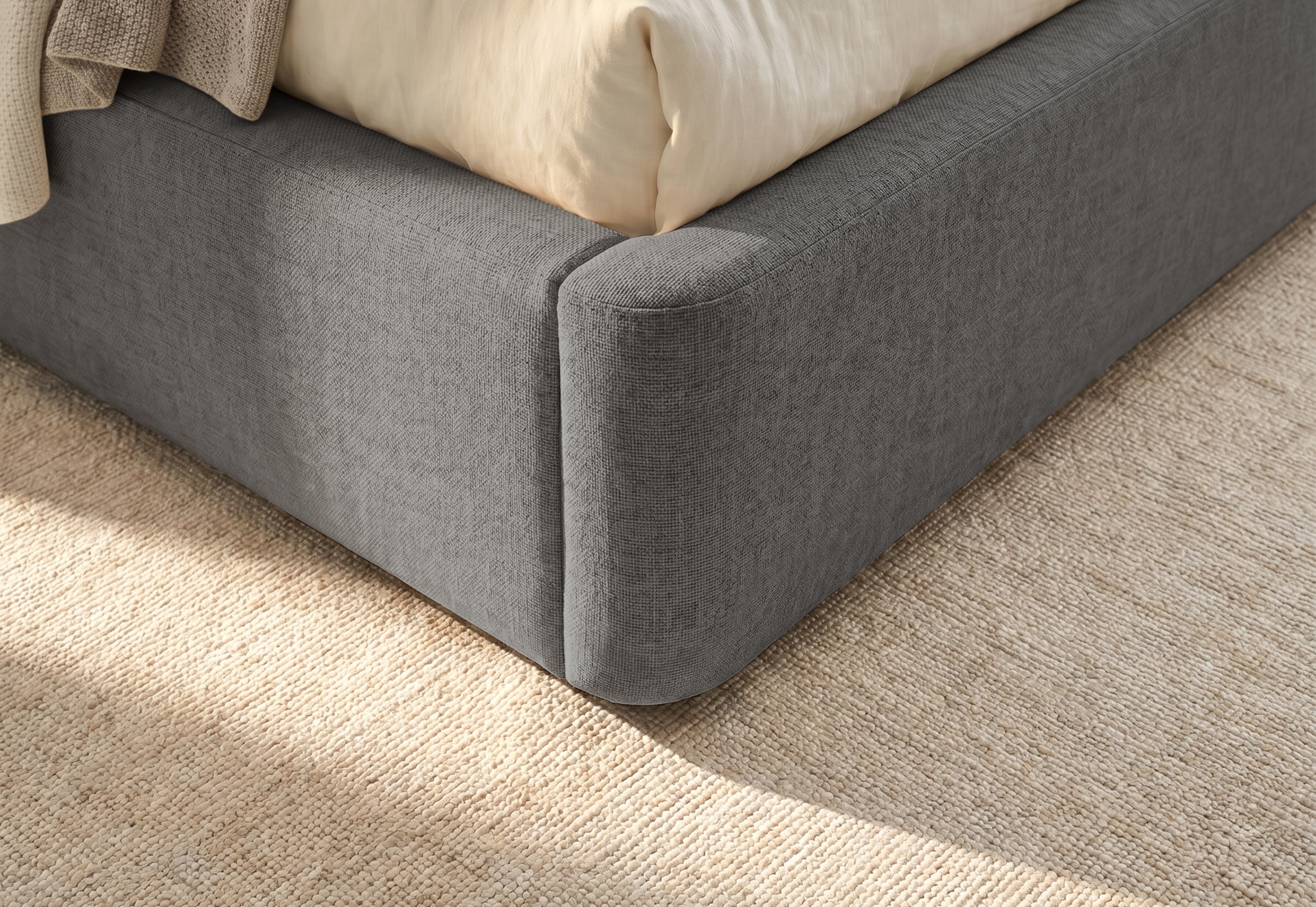 Pat Tapițat KESINGTON, cu somieră rabatabilă și ladă de depozitare, #color_Gri-Antracit-Loft