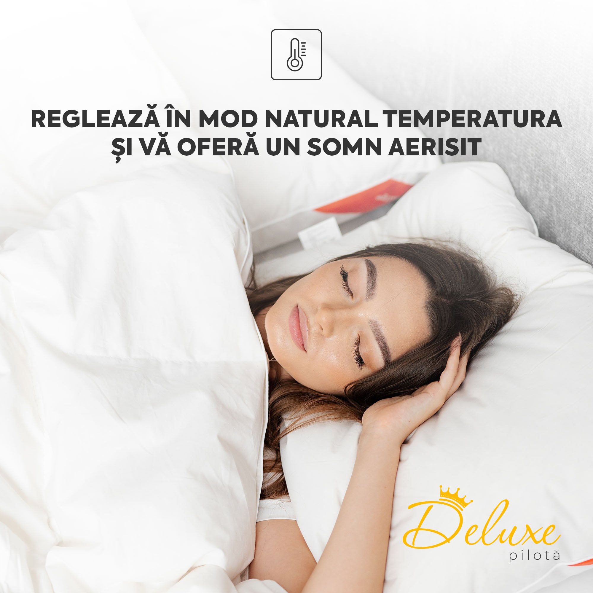 Pilotă Deluxe, 4 anotimpuri, cu pene și puf de gâscă, husă bumbac, 140