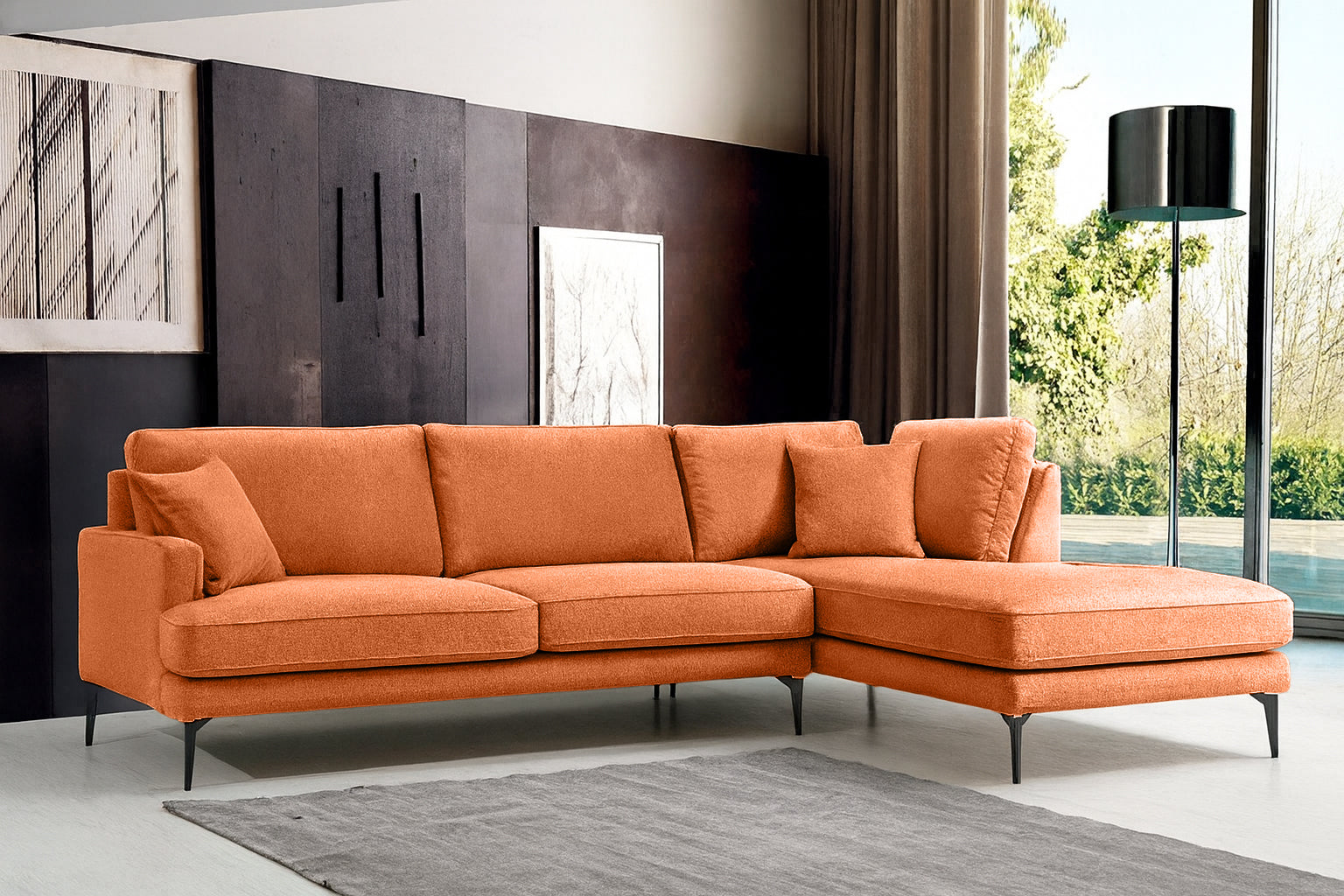 Colțar Fix AZURRO, cu ladă de depozitare, 280x90/180x85 cm - Prestigehome.ro - Colțar - Prestige #color_Portocaliu-Mystery