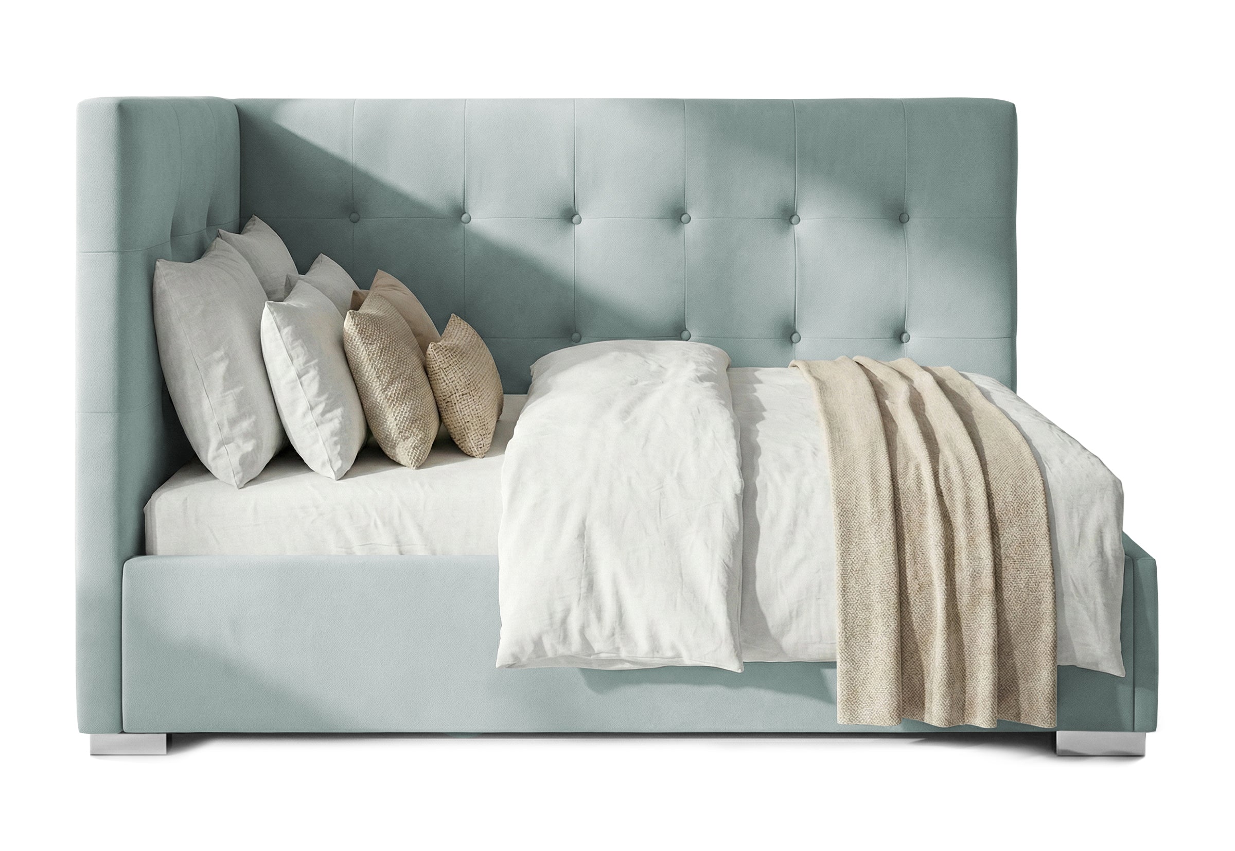 Pat Tapițat Lille de colț, cu somieră rabatabilă și ladă depozitare, #color_Swing-Menta