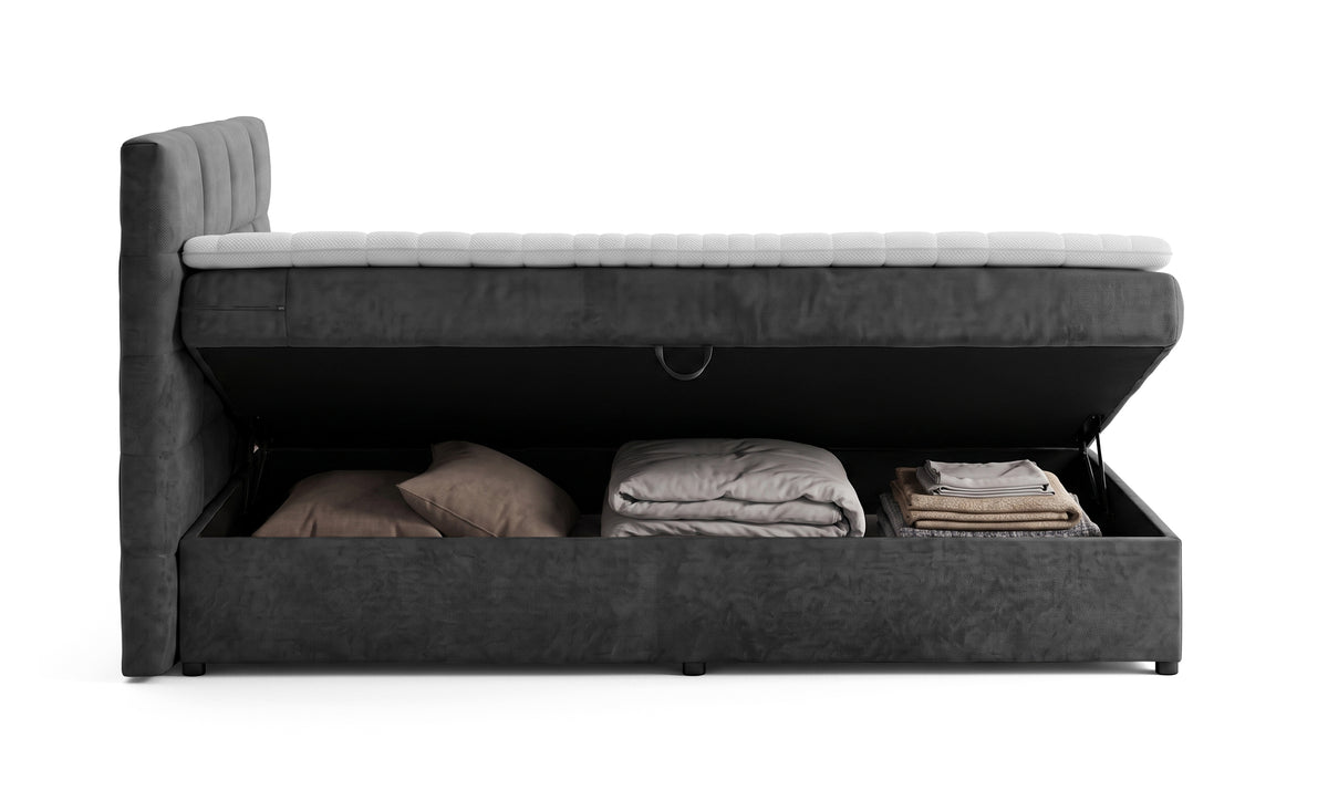 Pat Boxspring Gibson, cu lada de depozitare, Bej, Prestigehome.ro, Prestige, #Color_Gri-Inchis-Enjoy